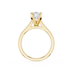 Gold ring with a diamond on a white background