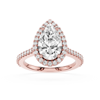 Pear Cut Lab Diamond Halo Engagement Ring Pave Band