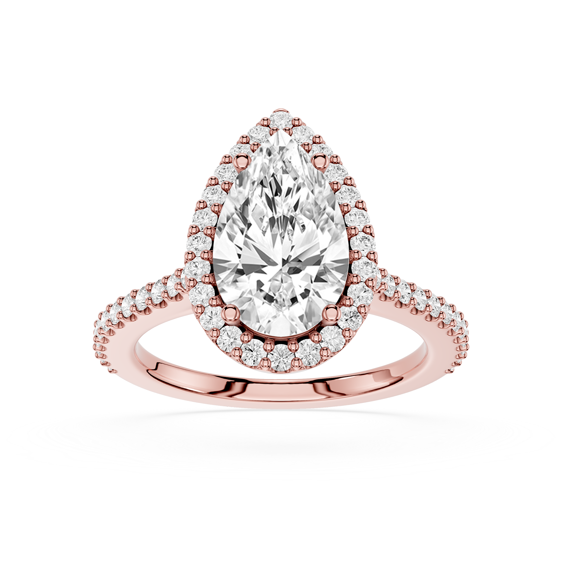 Pear Cut Lab Diamond Halo Engagement Ring Pave Band