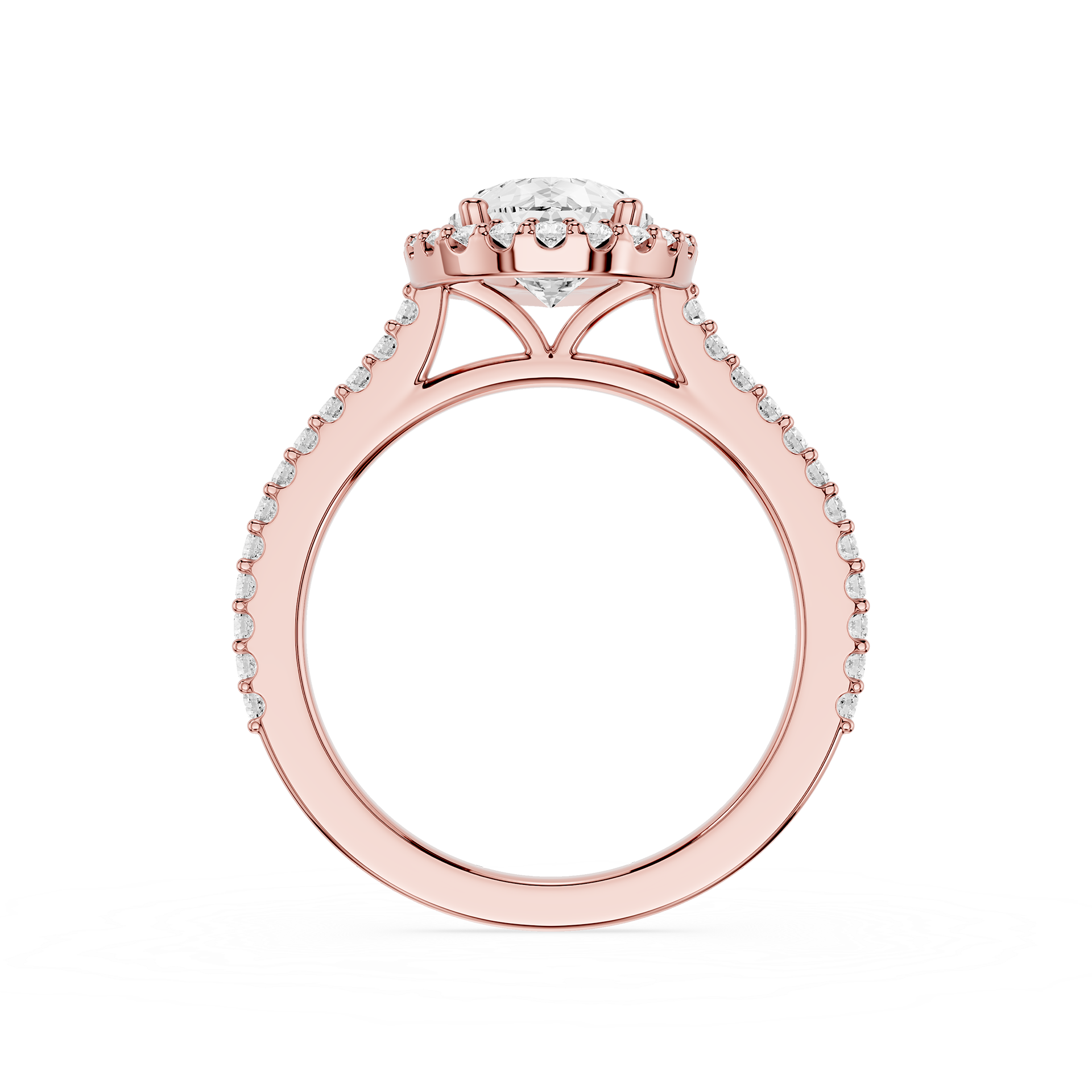 Pear Cut Lab Diamond Halo Engagement Ring Pave Band