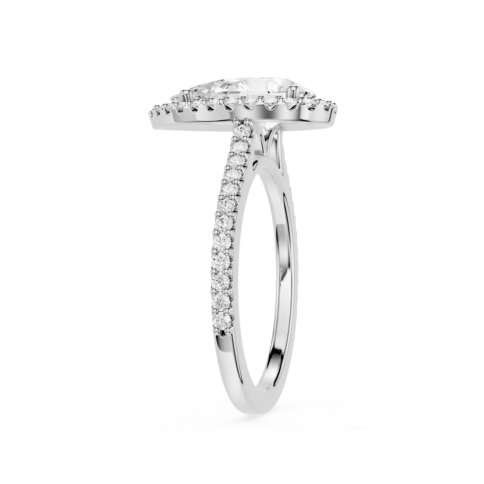 Pear Cut Lab Diamond Halo Engagement Ring Pave Band
