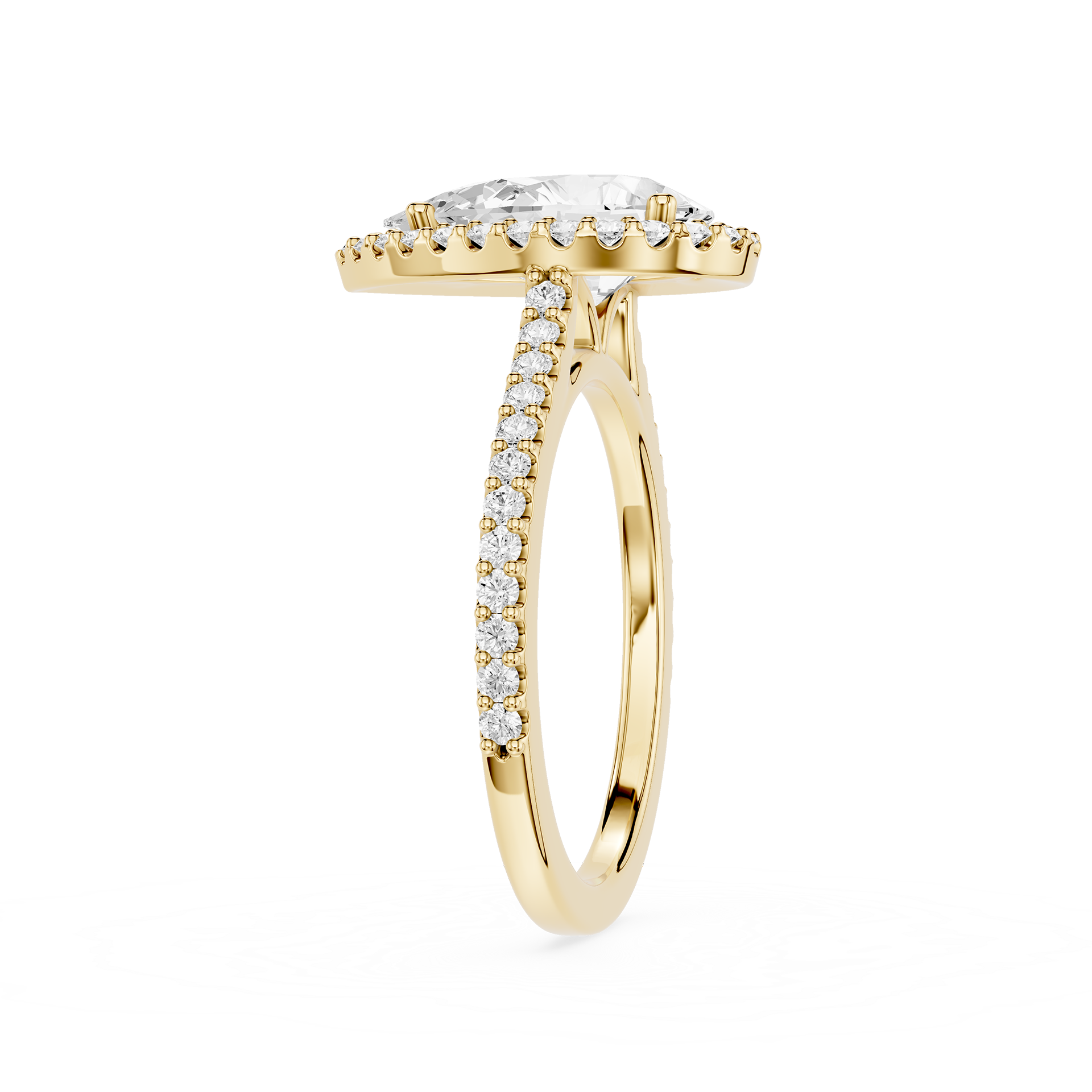 Pear Cut Lab Diamond Halo Engagement Ring Pave Band
