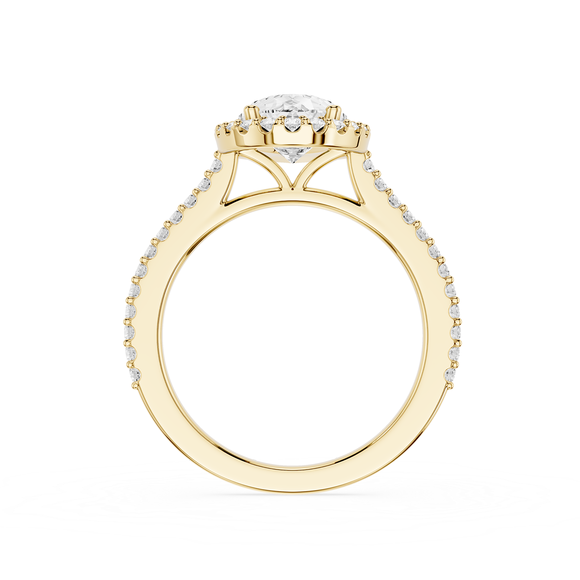 Pear Cut Lab Diamond Halo Engagement Ring Pave Band