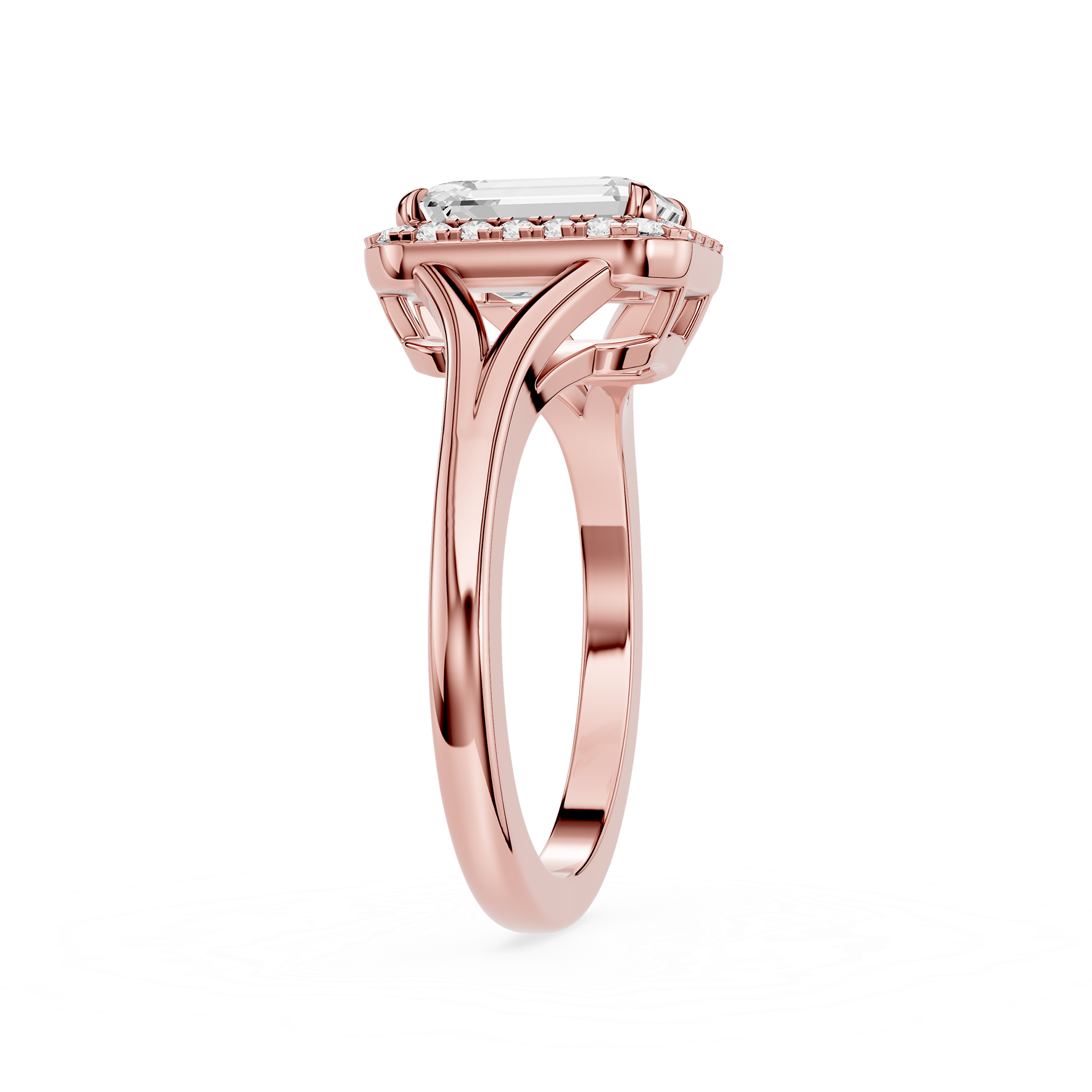 Emerald Cut Lab Diamond Halo Split Shank Ring