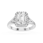 Emerald Cut Lab Diamond Halo Split Shank Ring