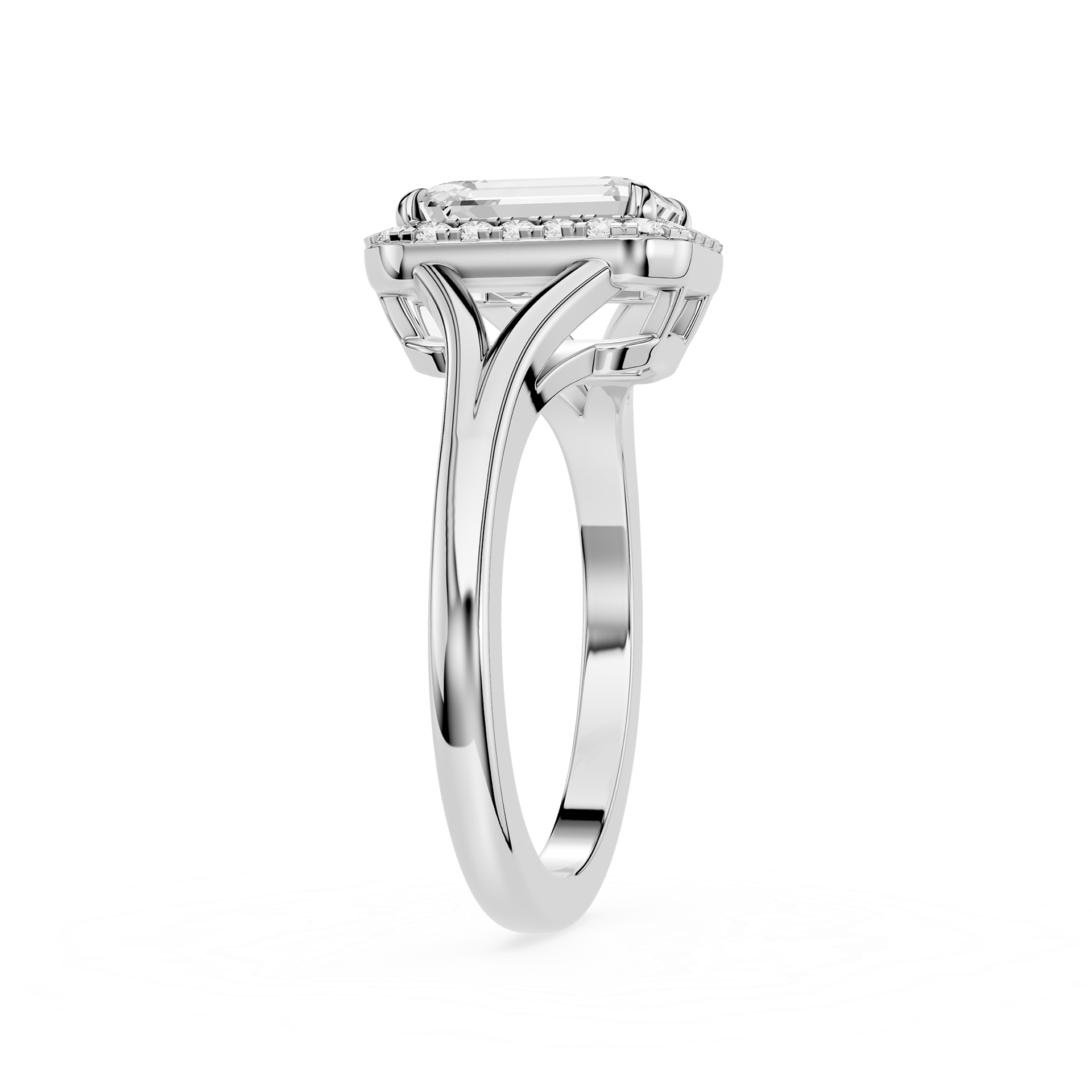Emerald Cut Lab Diamond Halo Split Shank Ring