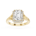 Emerald Cut Lab Diamond Halo Split Shank Ring