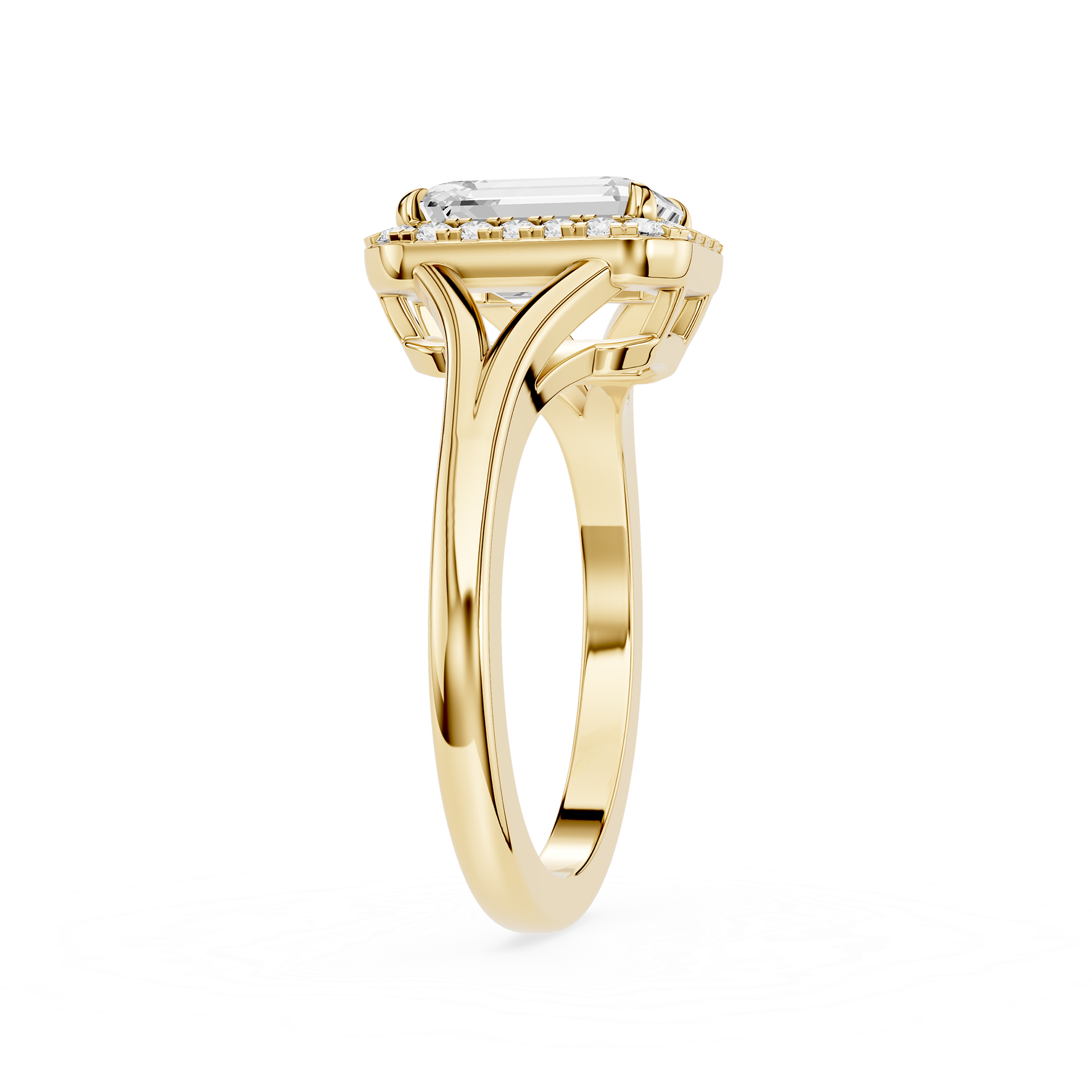 Emerald Cut Lab Diamond Halo Split Shank Ring