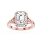 Emerald Cut Lab Diamond Halo Split Shank Ring