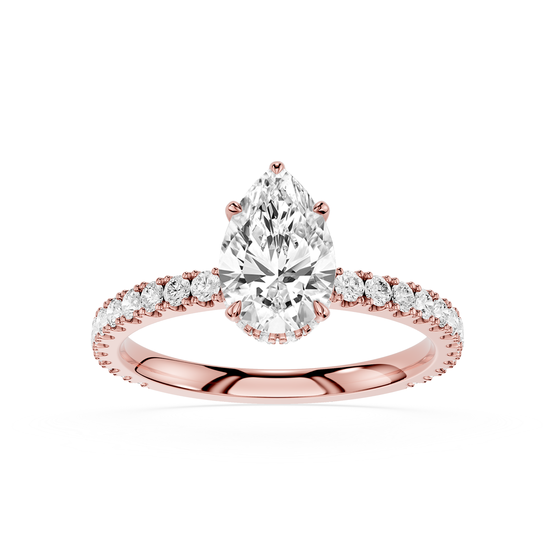 Pear Cut Lab Diamond Pave Band Solitaire Ring