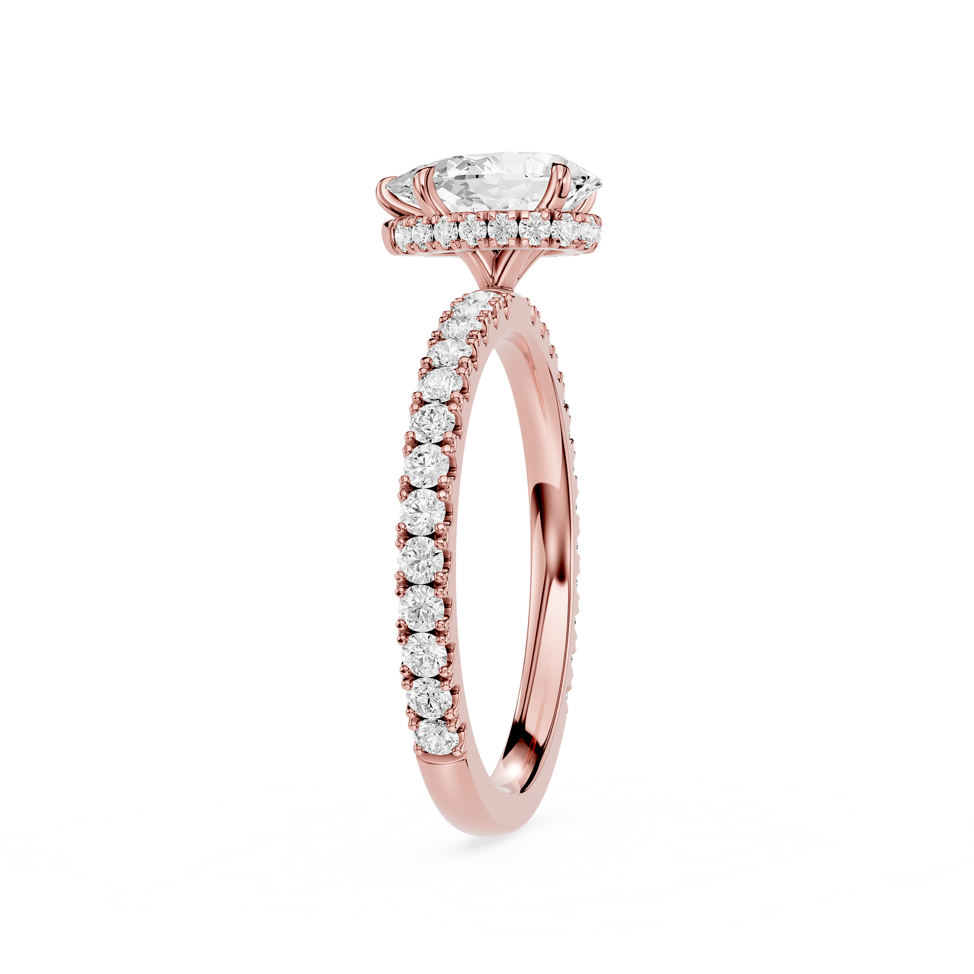 Pear Cut Lab Diamond Pave Band Solitaire Ring