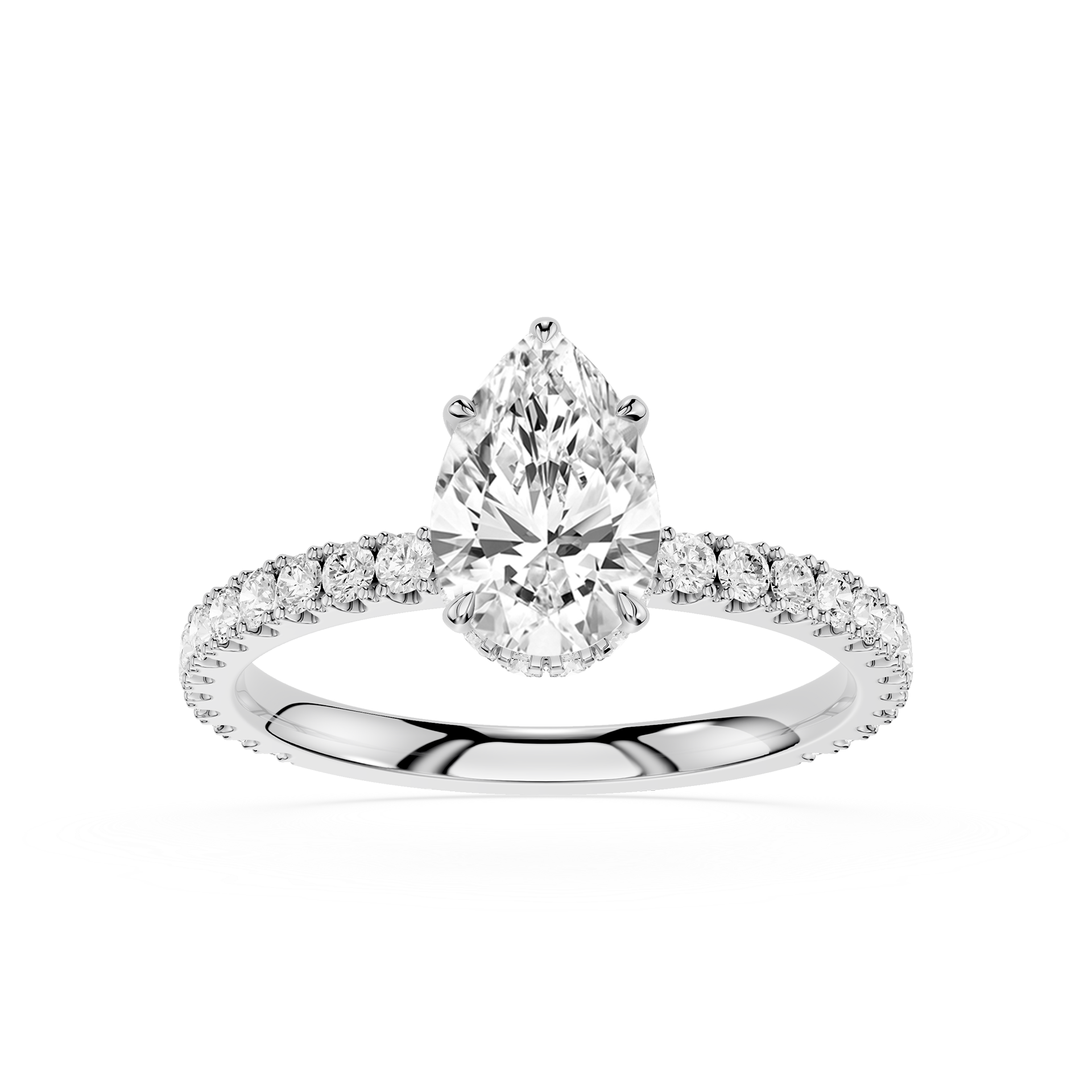 Pear Cut Lab Diamond Pave Band Solitaire Ring