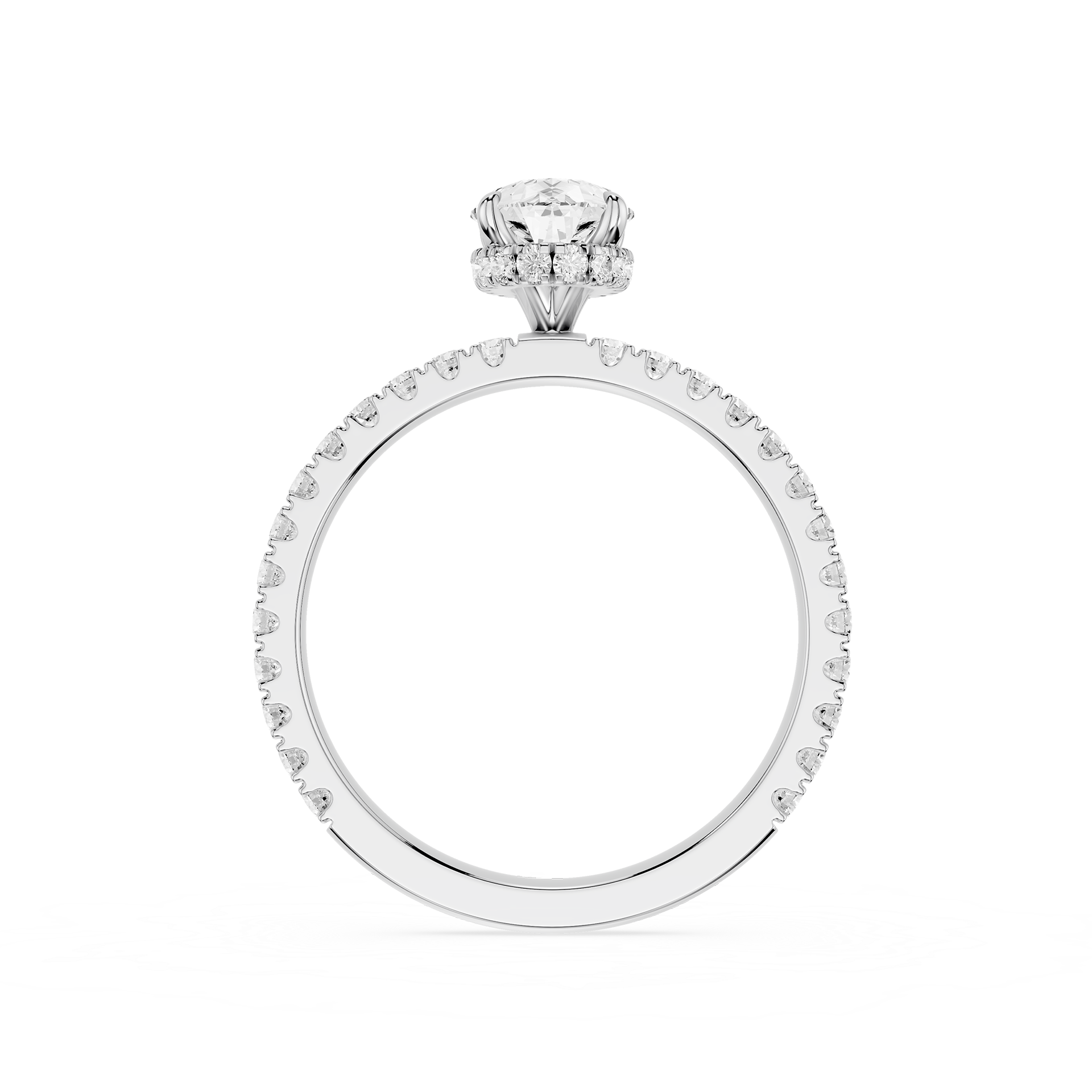 Pear Cut Lab Diamond Pave Band Solitaire Ring