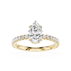 Pear Cut Lab Diamond Pave Band Solitaire Ring
