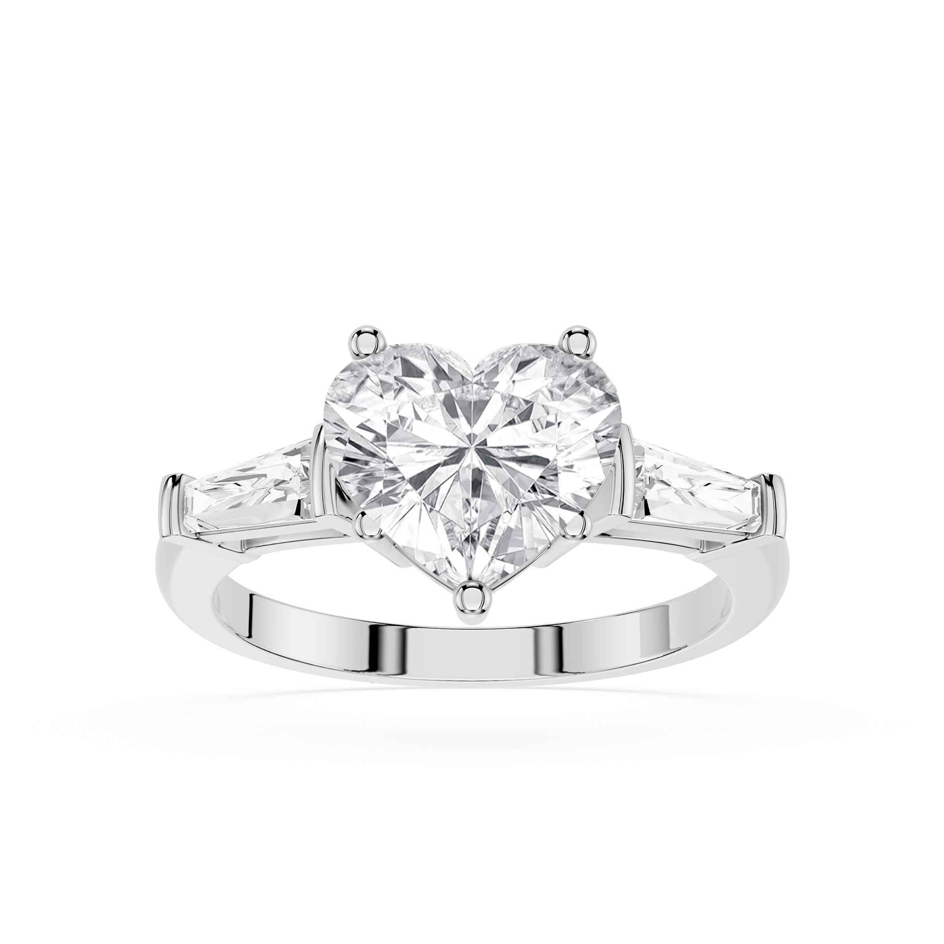 Heart Cut Lab Diamond Baguette Three Stone Ring