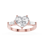 Heart Cut Lab Diamond Baguette Three Stone Ring