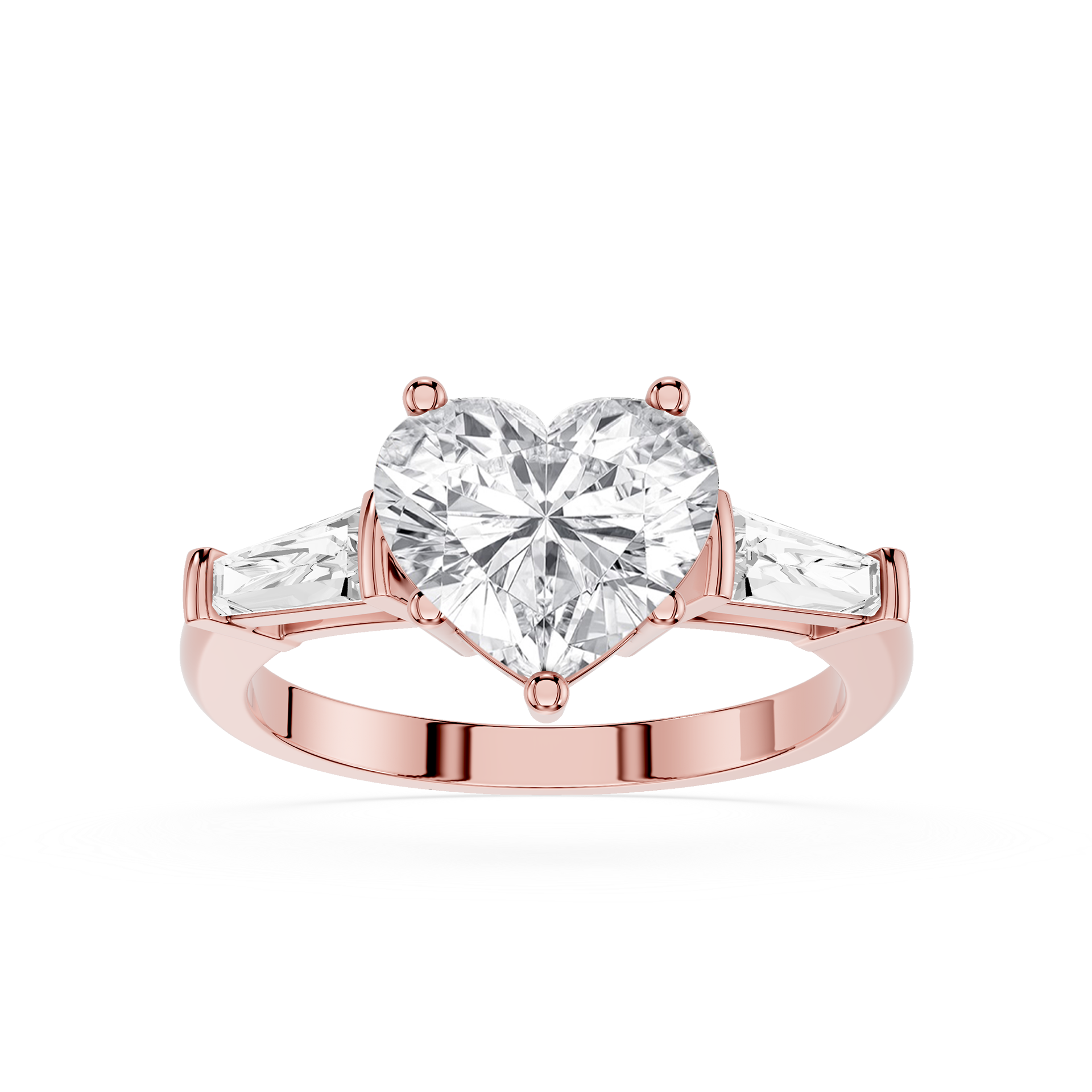 Heart Cut Lab Diamond Baguette Three Stone Ring