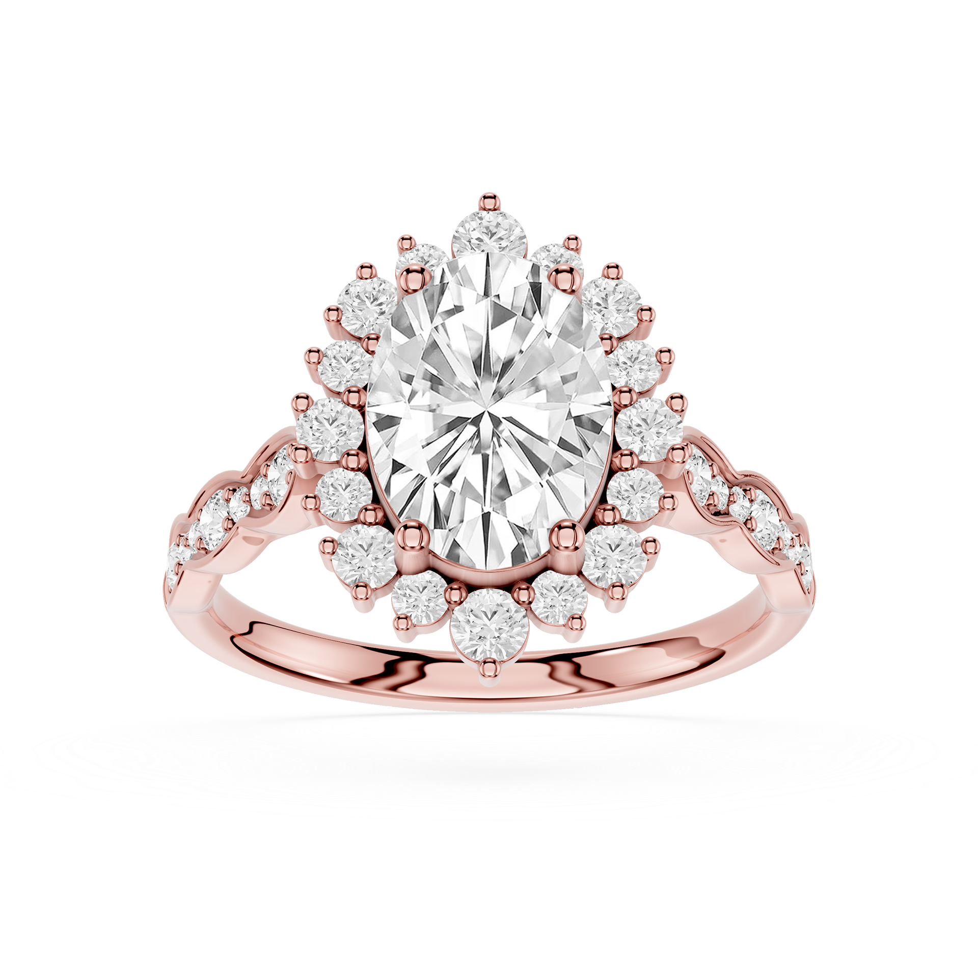 Oval Cut Lab Diamond Floral Halo Engagement Ring