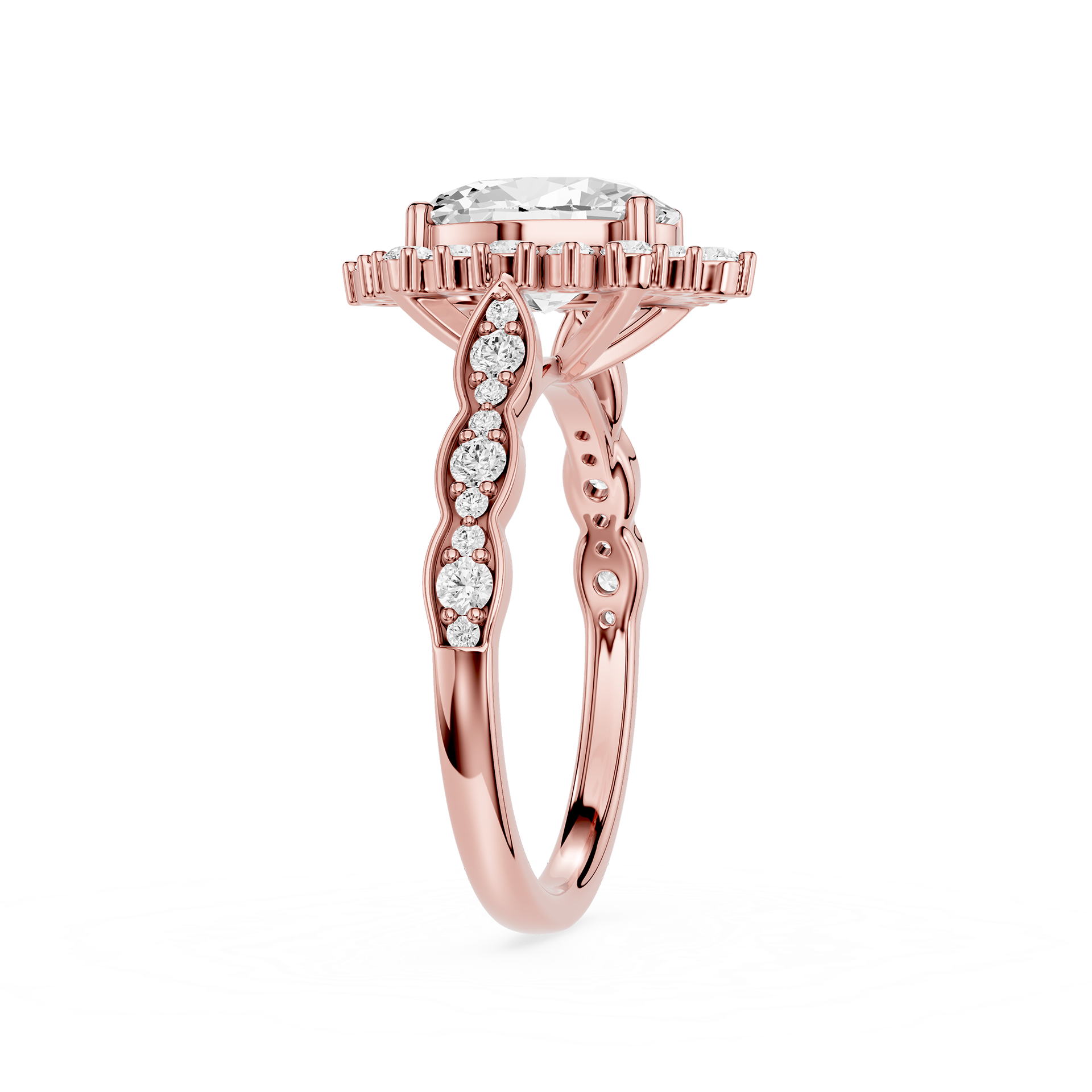 Oval Cut Lab Diamond Floral Halo Engagement Ring