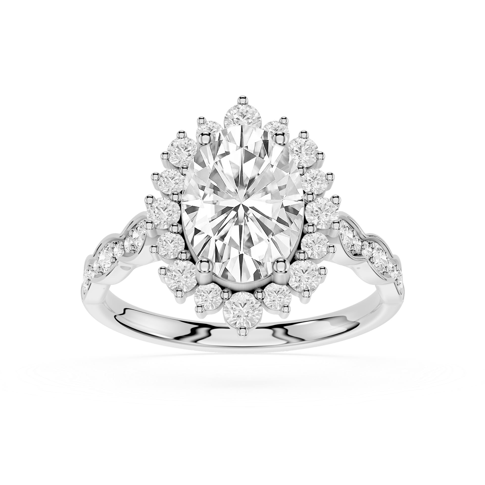 Oval Cut Lab Diamond Floral Halo Engagement Ring