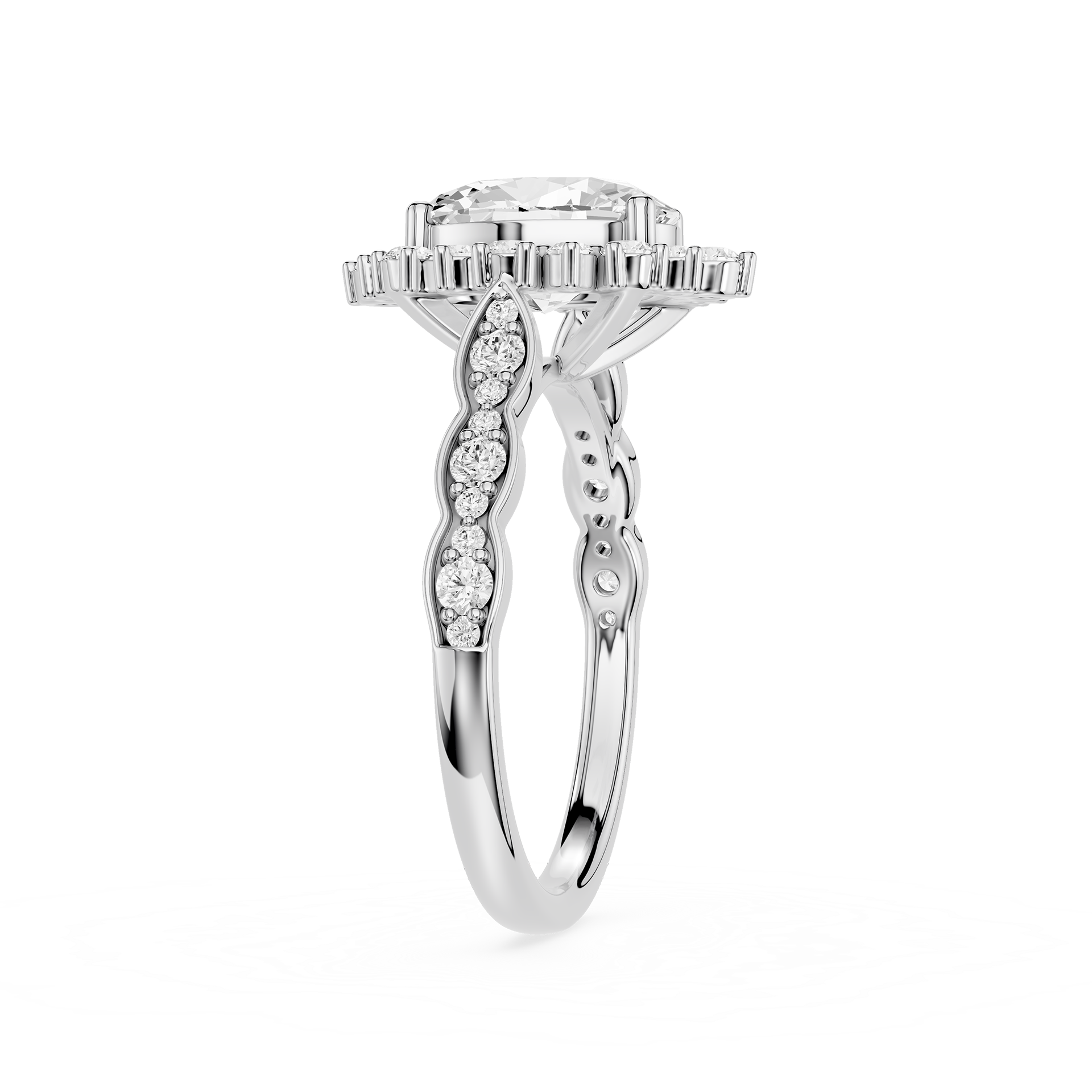 Oval Cut Lab Diamond Floral Halo Engagement Ring