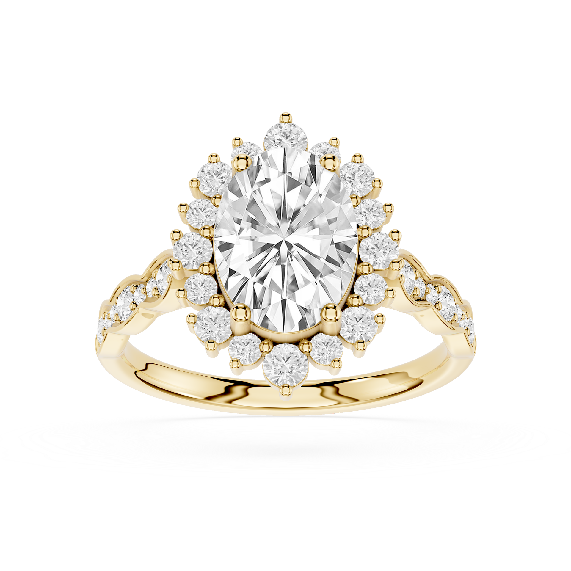 Oval Cut Lab Diamond Floral Halo Engagement Ring