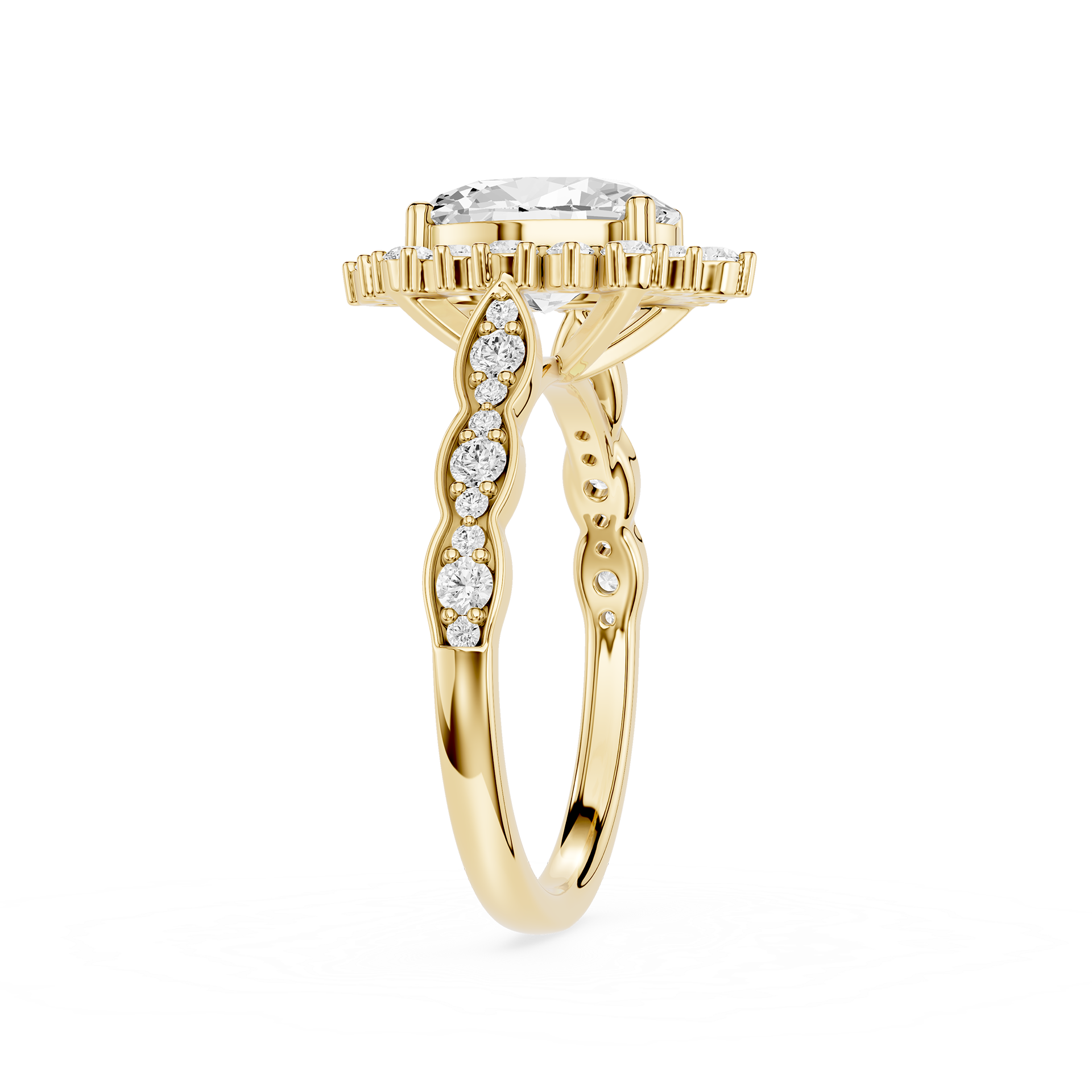 Oval Cut Lab Diamond Floral Halo Engagement Ring