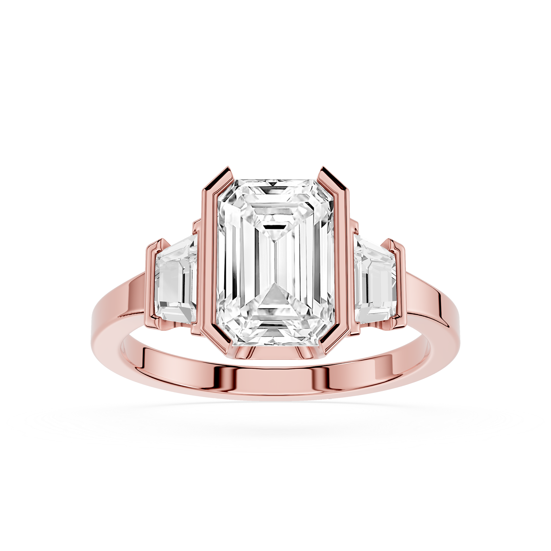 Emerald Cut Lab Diamond Three Stone Engagement Ring