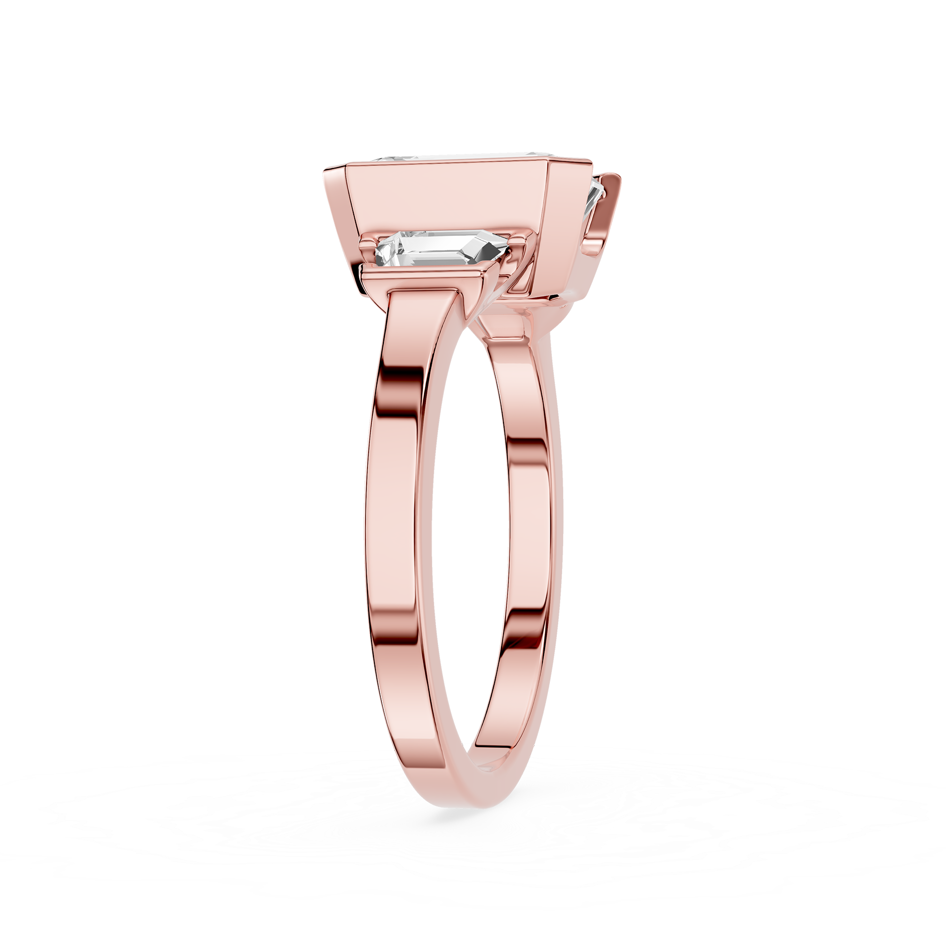 Emerald Cut Lab Diamond Three Stone Engagement Ring