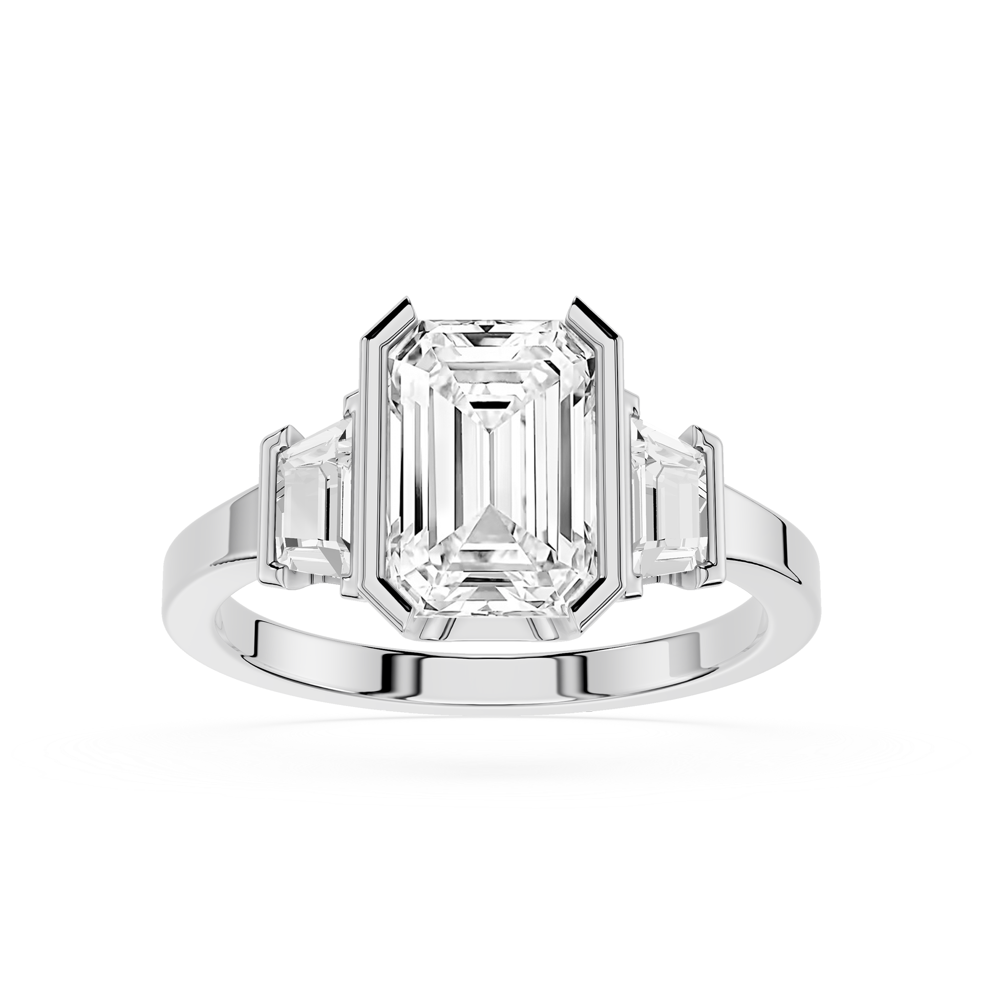Emerald Cut Lab Diamond Three Stone Engagement Ring