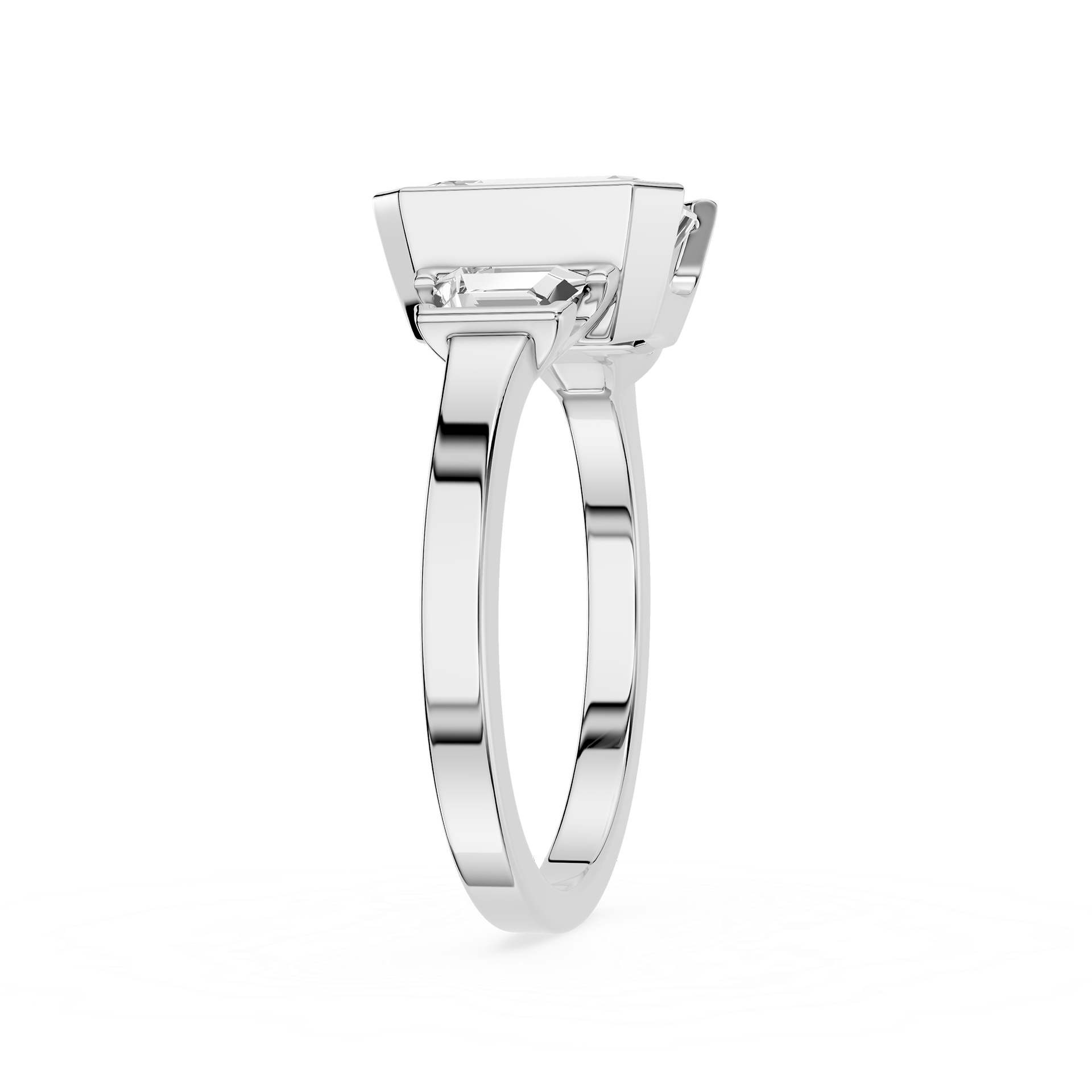 Emerald Cut Lab Diamond Three Stone Engagement Ring