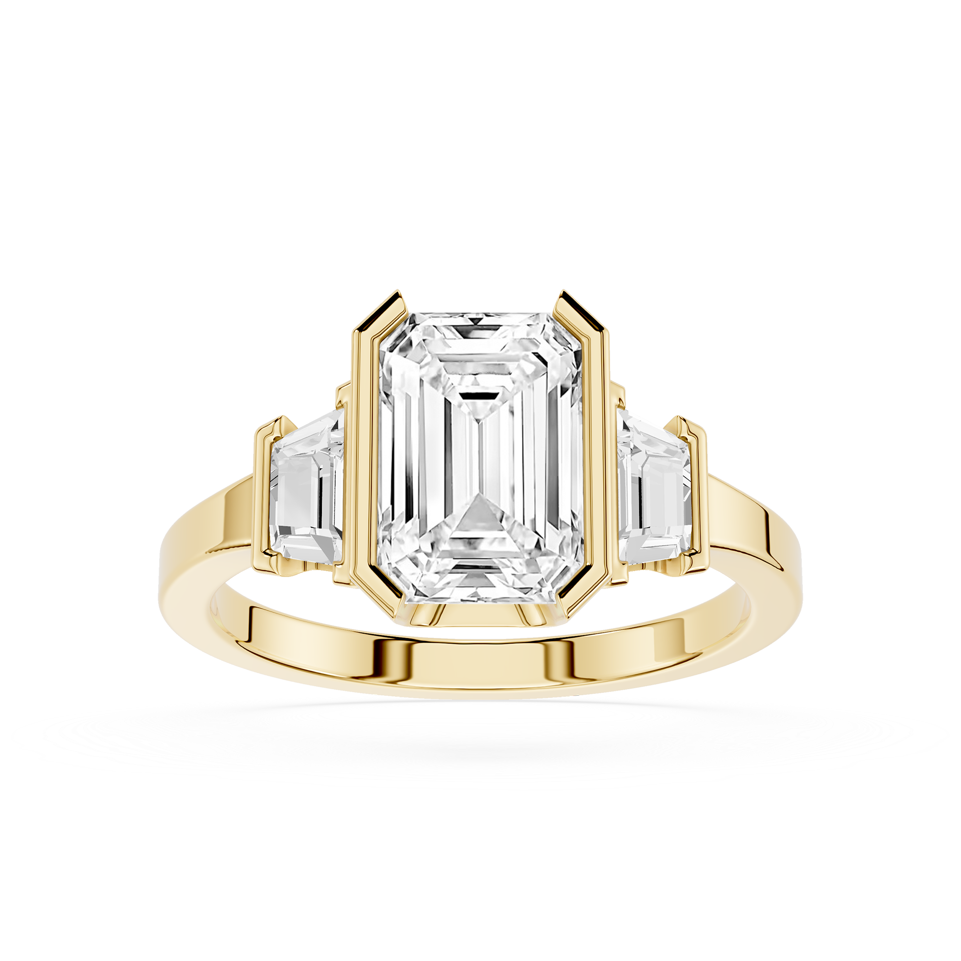 Emerald Cut Lab Diamond Three Stone Engagement Ring