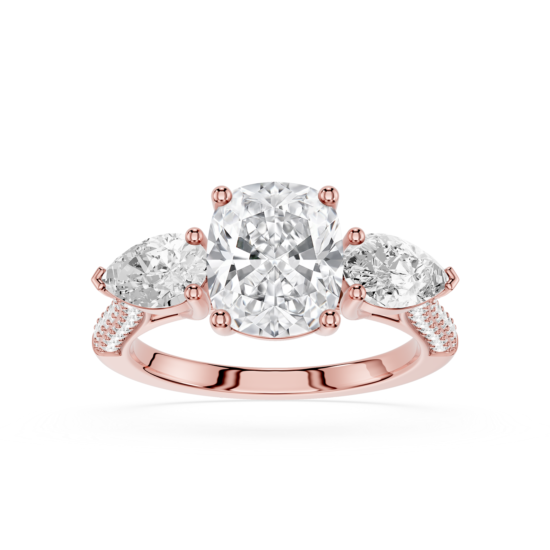 Cushion Cut Lab Diamond Three Stone Pear Ring