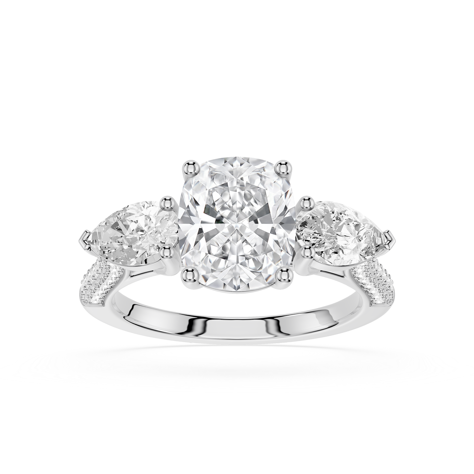 Cushion Cut Lab Diamond Three Stone Pear Ring