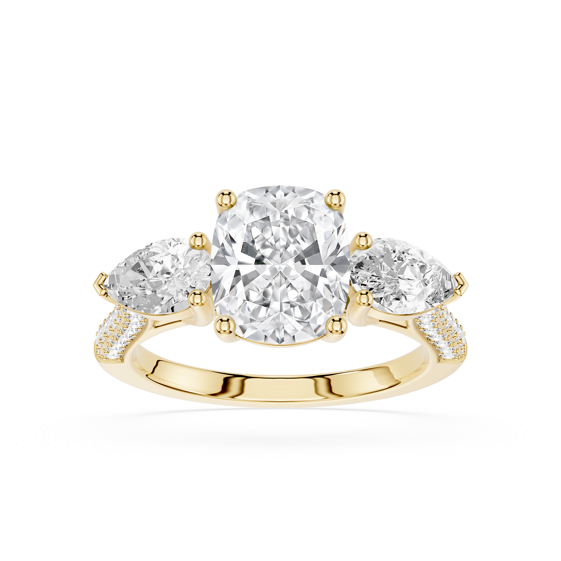 Cushion Cut Lab Diamond Three Stone Pear Ring