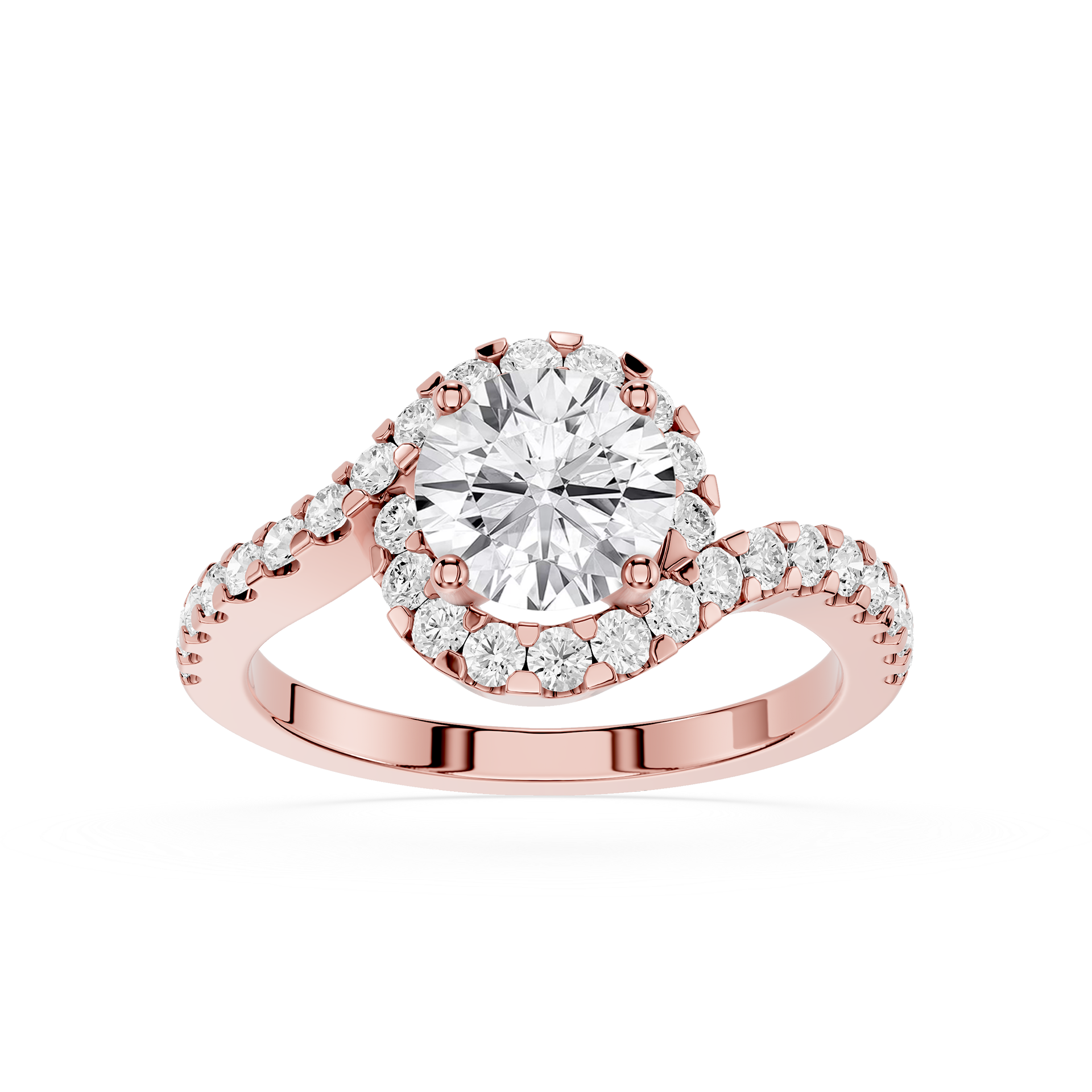 Round Cut Lab Diamond Twisted Halo Engagement Ring
