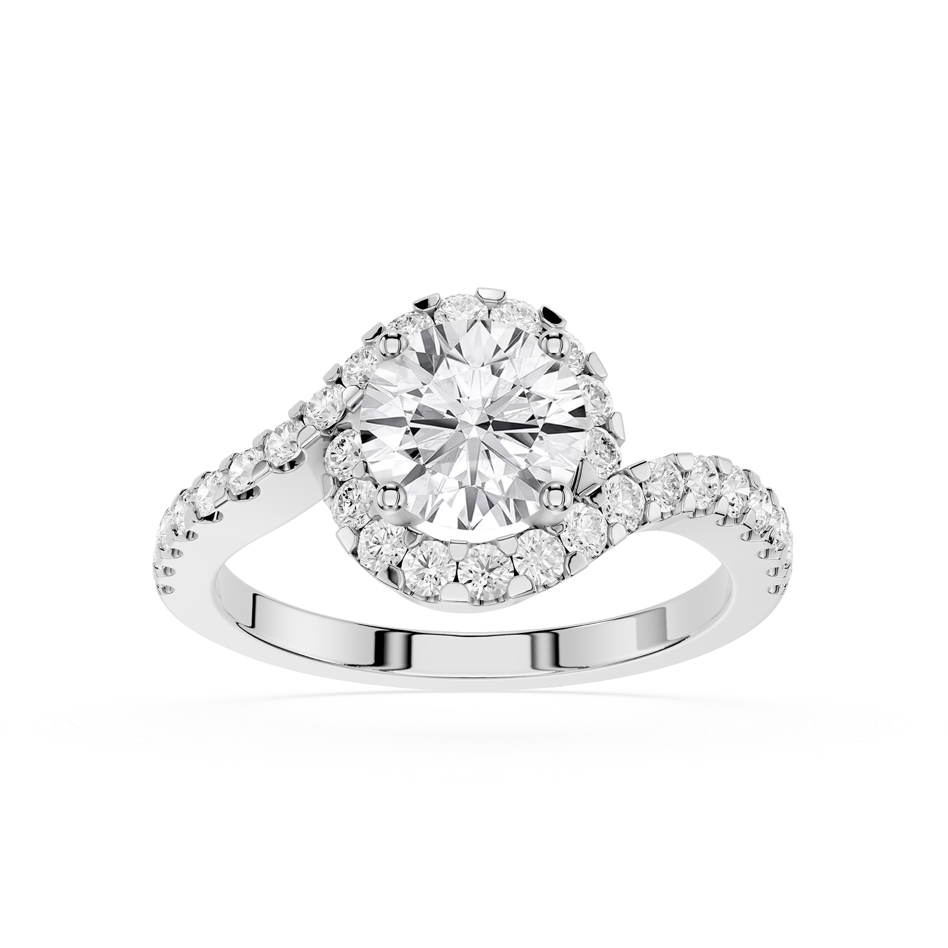 Round Cut Lab Diamond Twisted Halo Engagement Ring