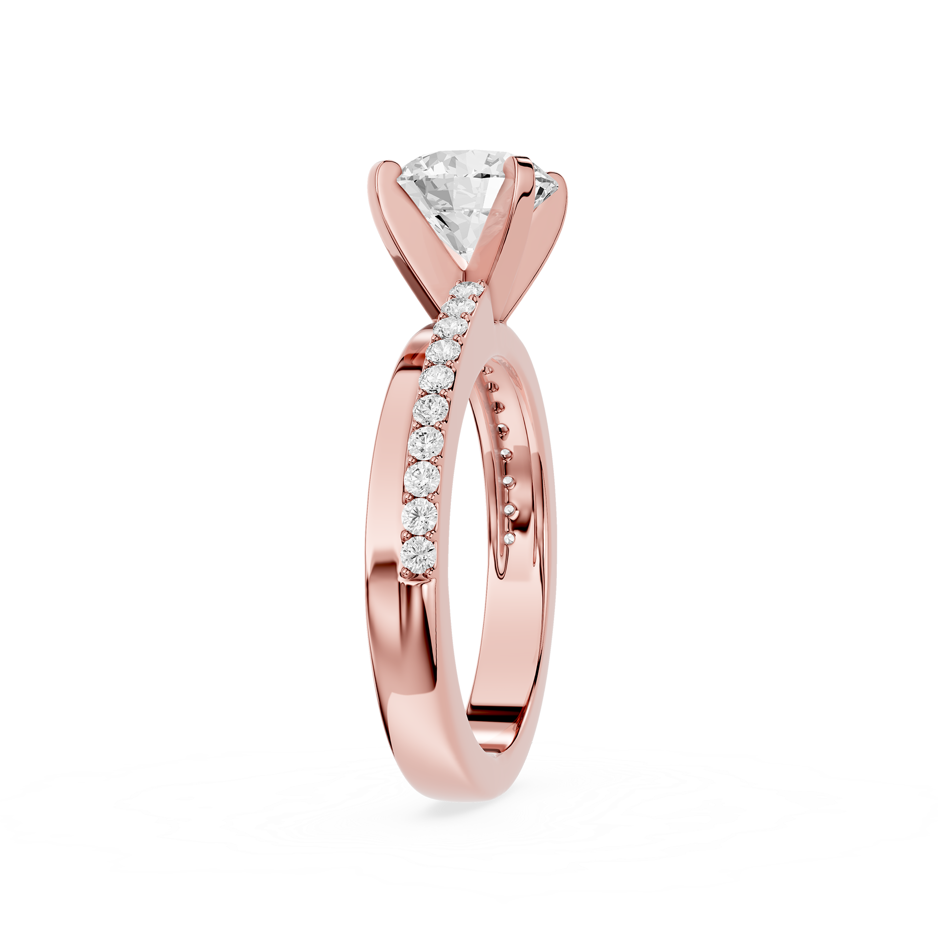 Round Cut Lab Grown Diamond Solitaire Pave Ring