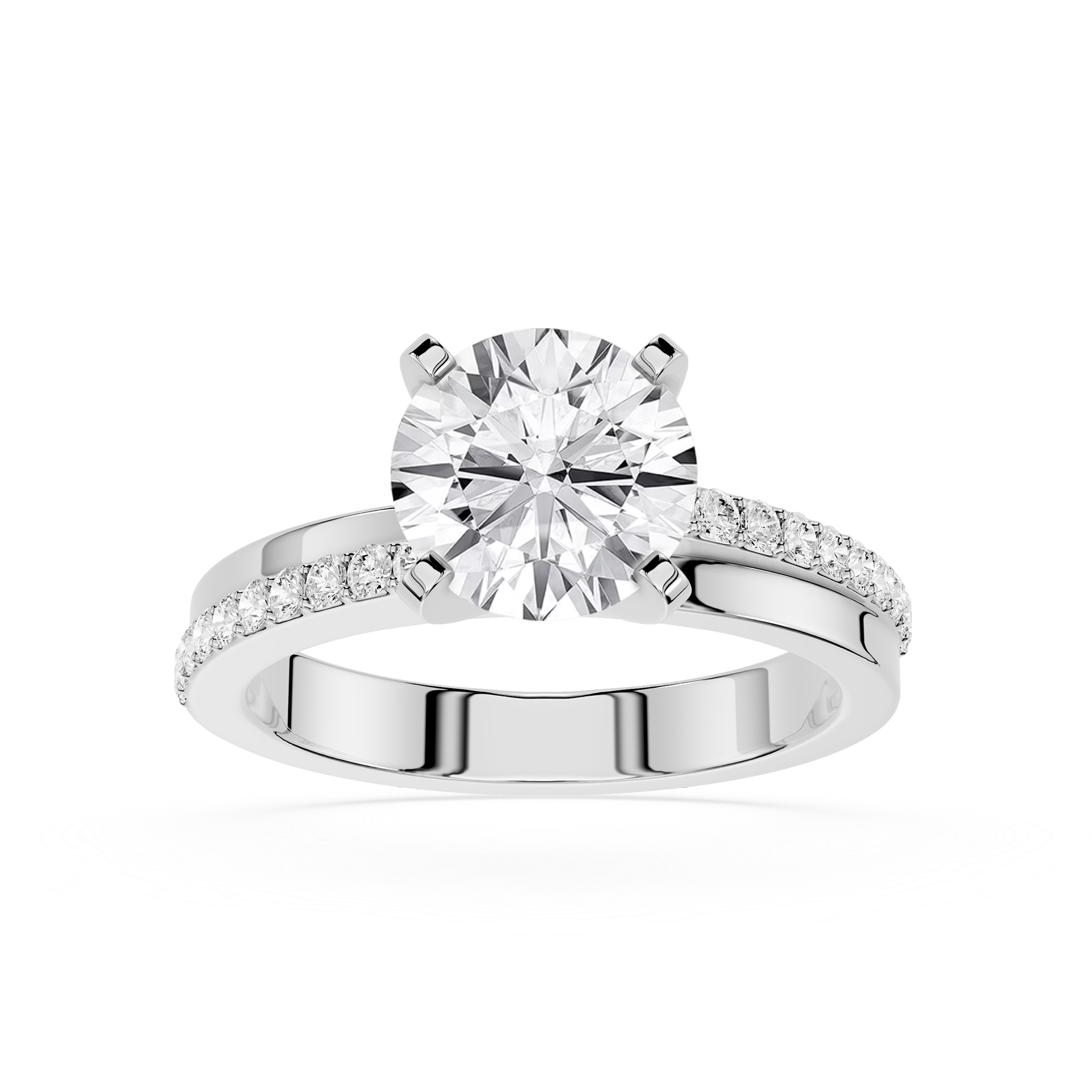 Round Cut Lab Grown Diamond Solitaire Pave Ring