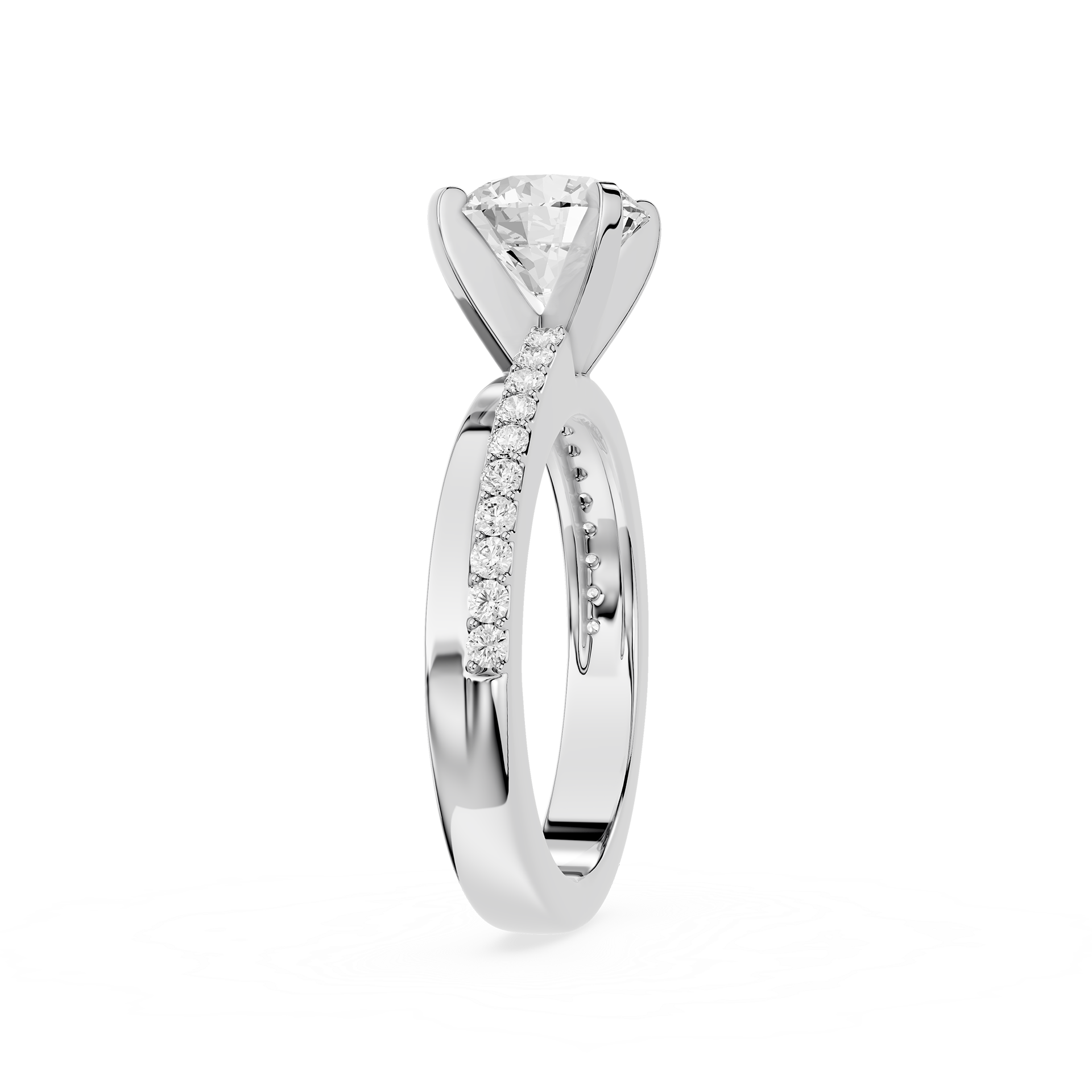 Round Cut Lab Grown Diamond Solitaire Pave Ring
