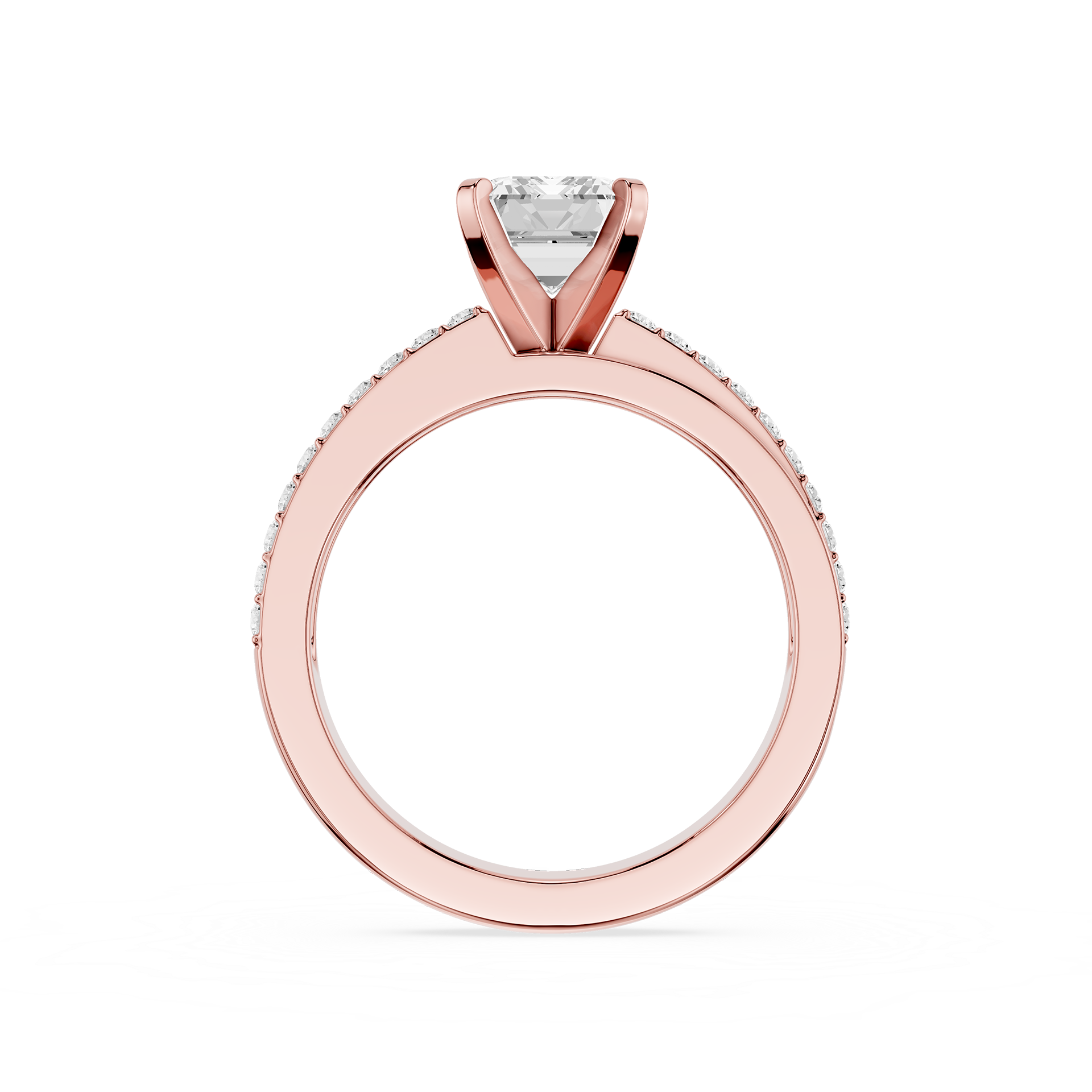 Emerald Cut Lab Grown Diamond Solitaire Pave Ring