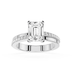 Emerald Cut Lab Grown Diamond Solitaire Pave Ring