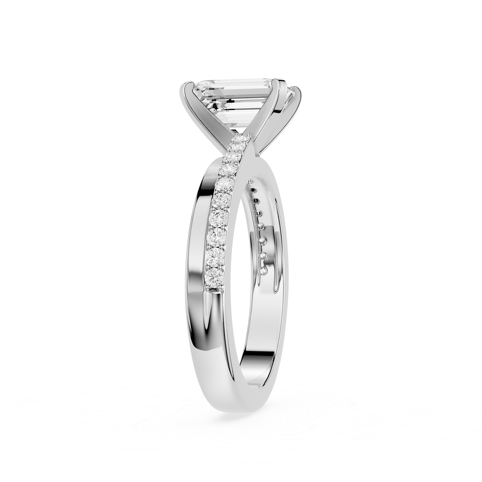 Emerald Cut Lab Grown Diamond Solitaire Pave Ring