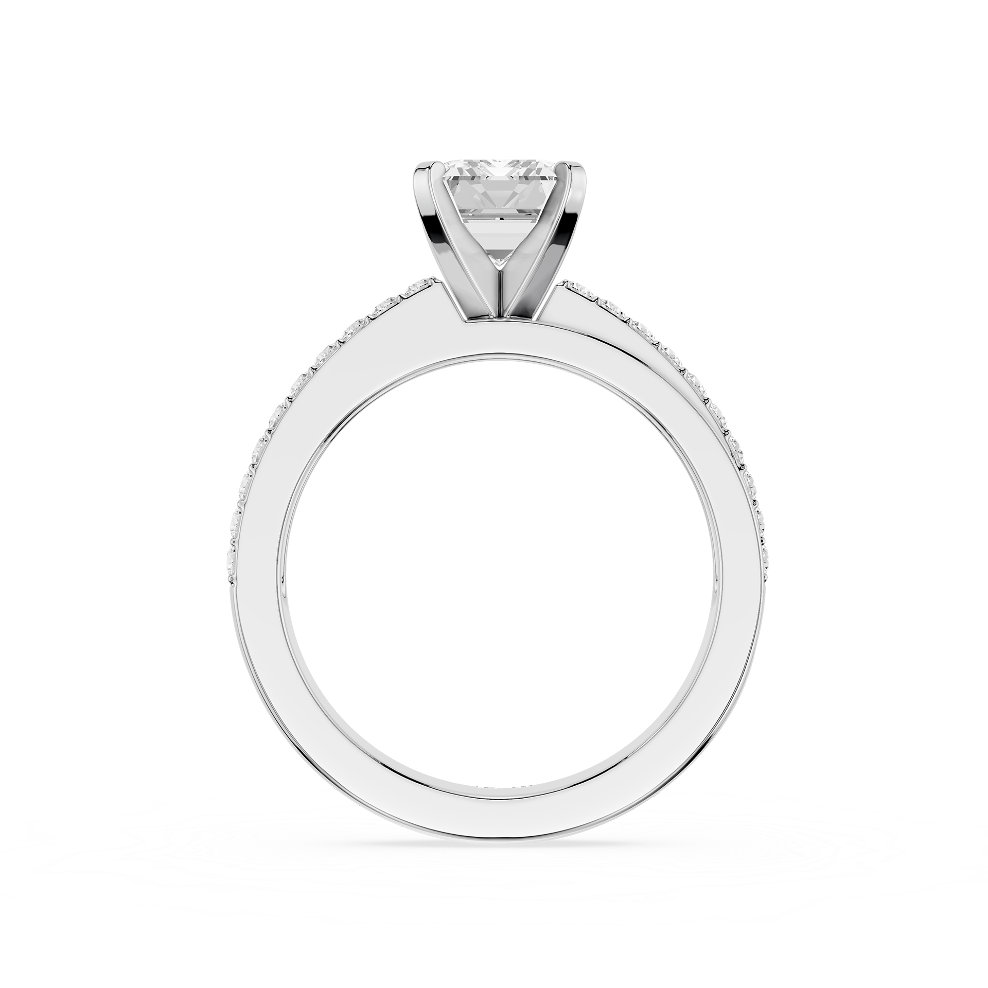 Emerald Cut Lab Grown Diamond Solitaire Pave Ring