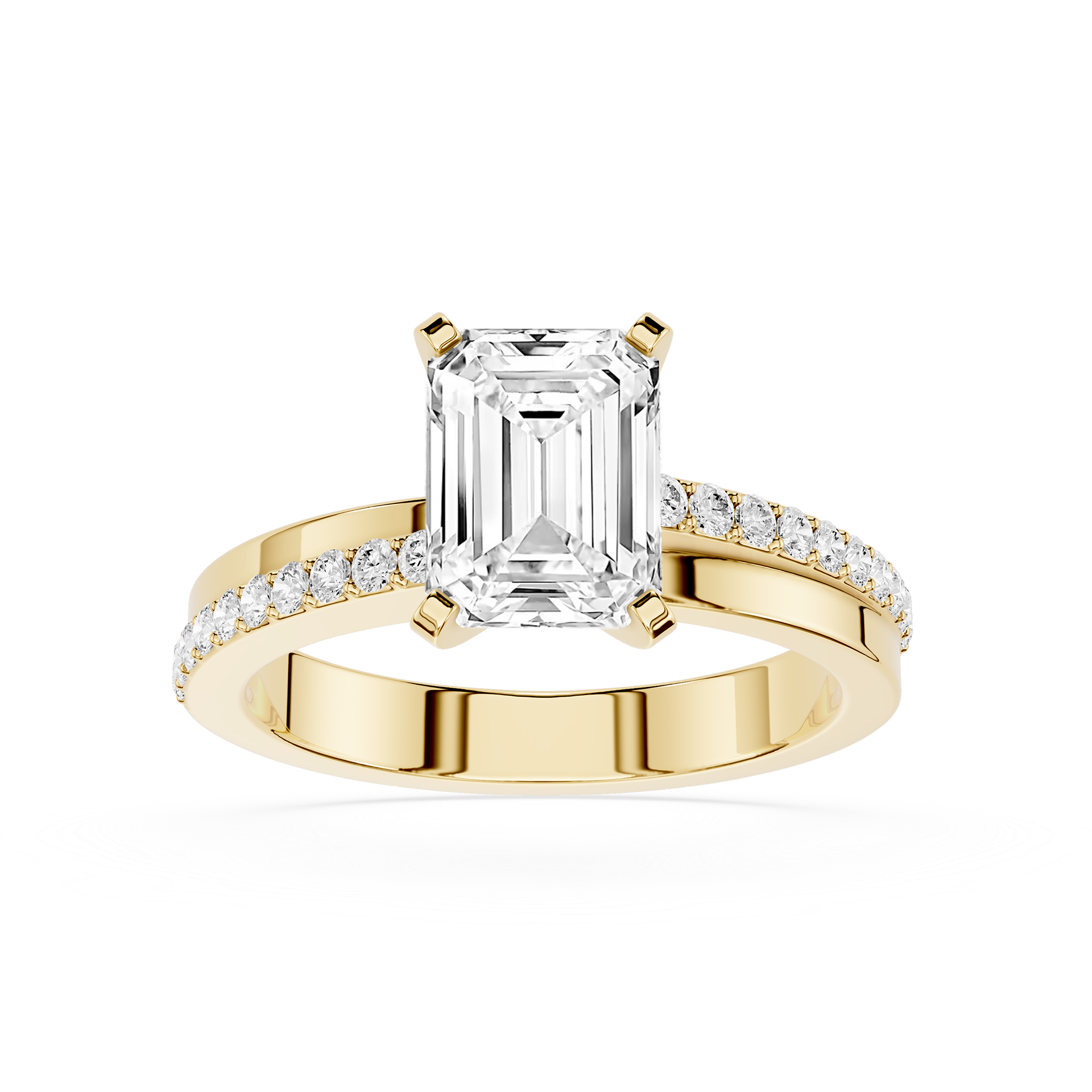 Emerald Cut Lab Grown Diamond Solitaire Pave Ring