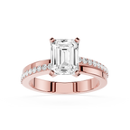 Emerald Cut Lab Grown Diamond Solitaire Pave Ring