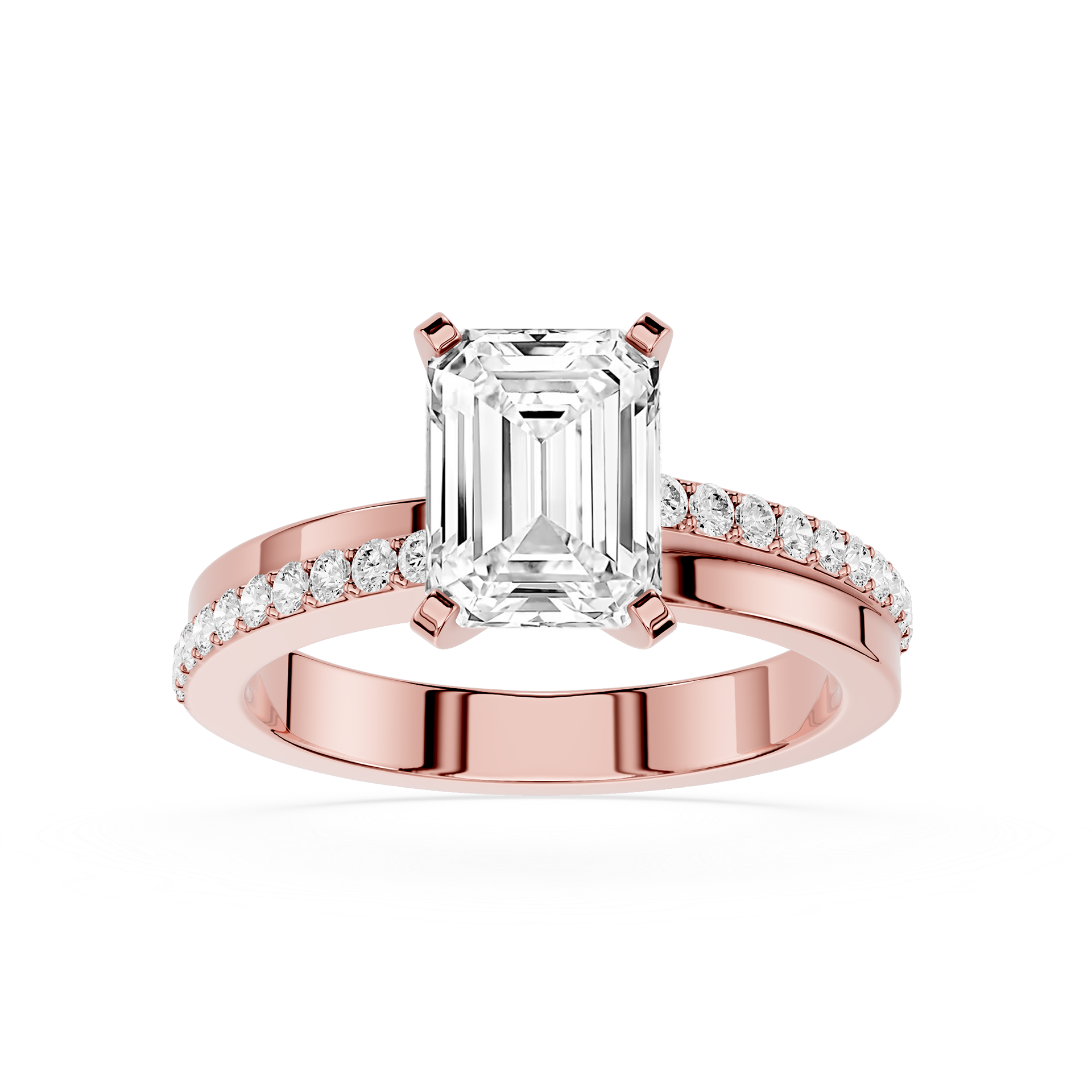 Emerald Cut Lab Grown Diamond Solitaire Pave Ring