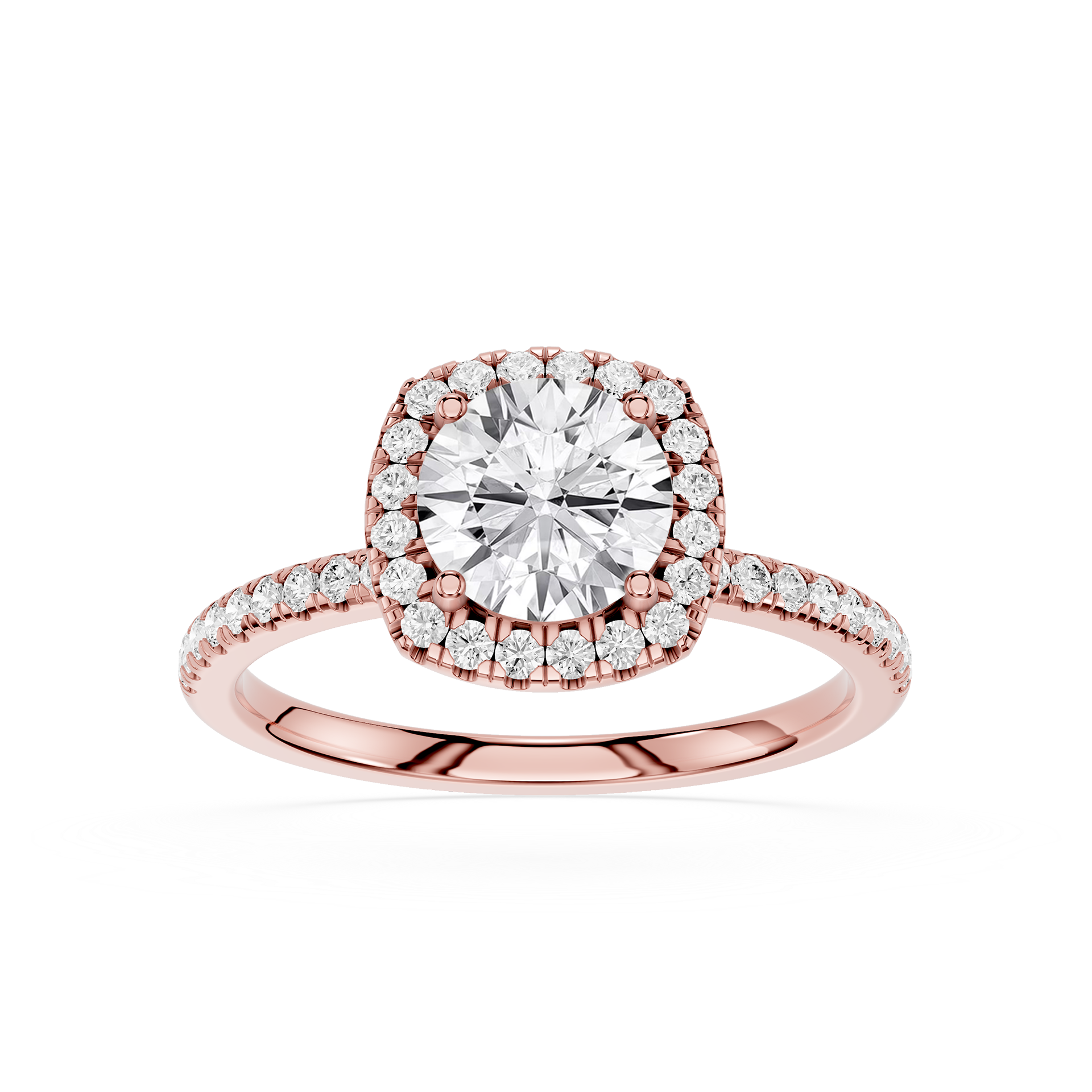 Round Cut Lab Grown Diamond Cushion Halo Ring