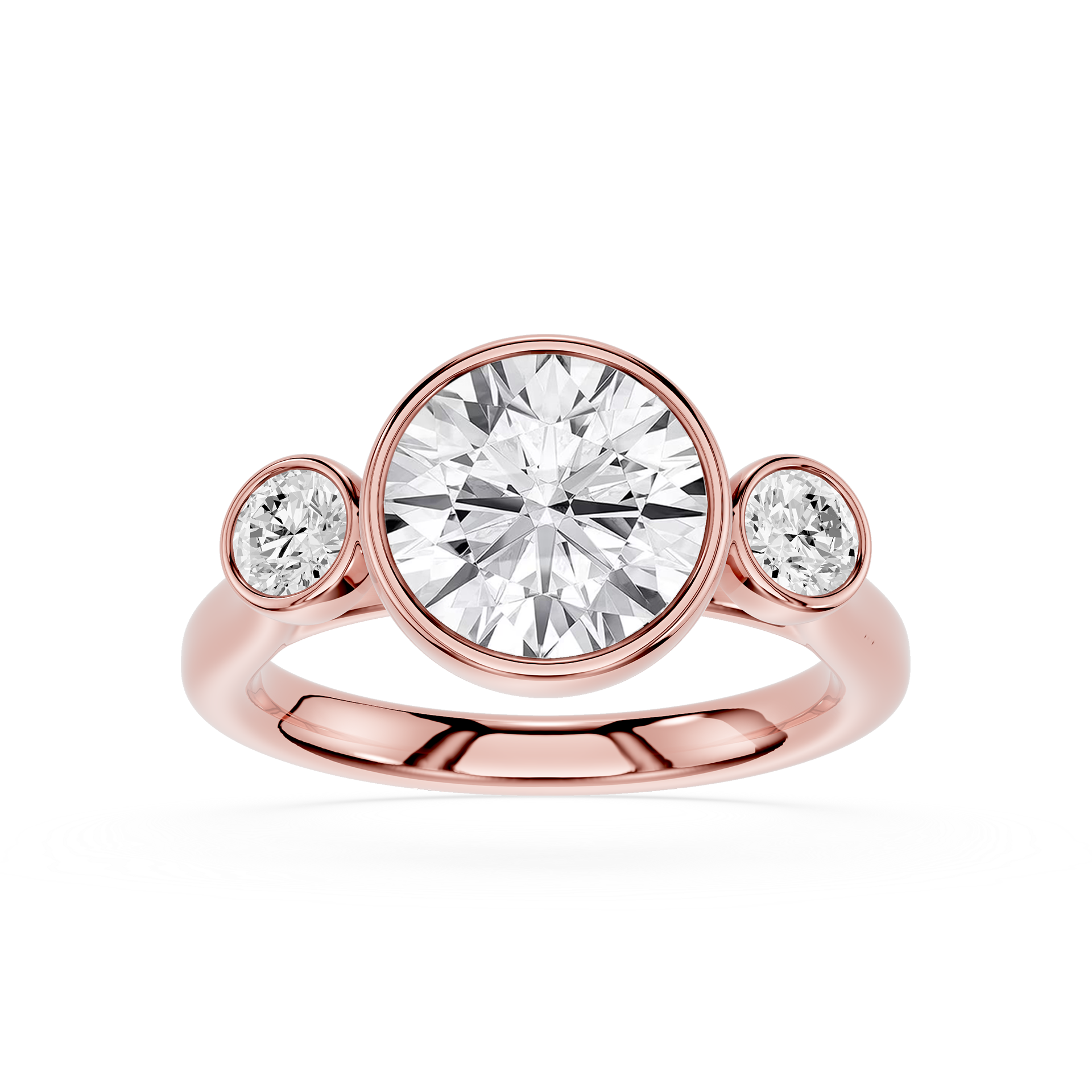 Round Lab Diamond Bezel Three Stone Ring