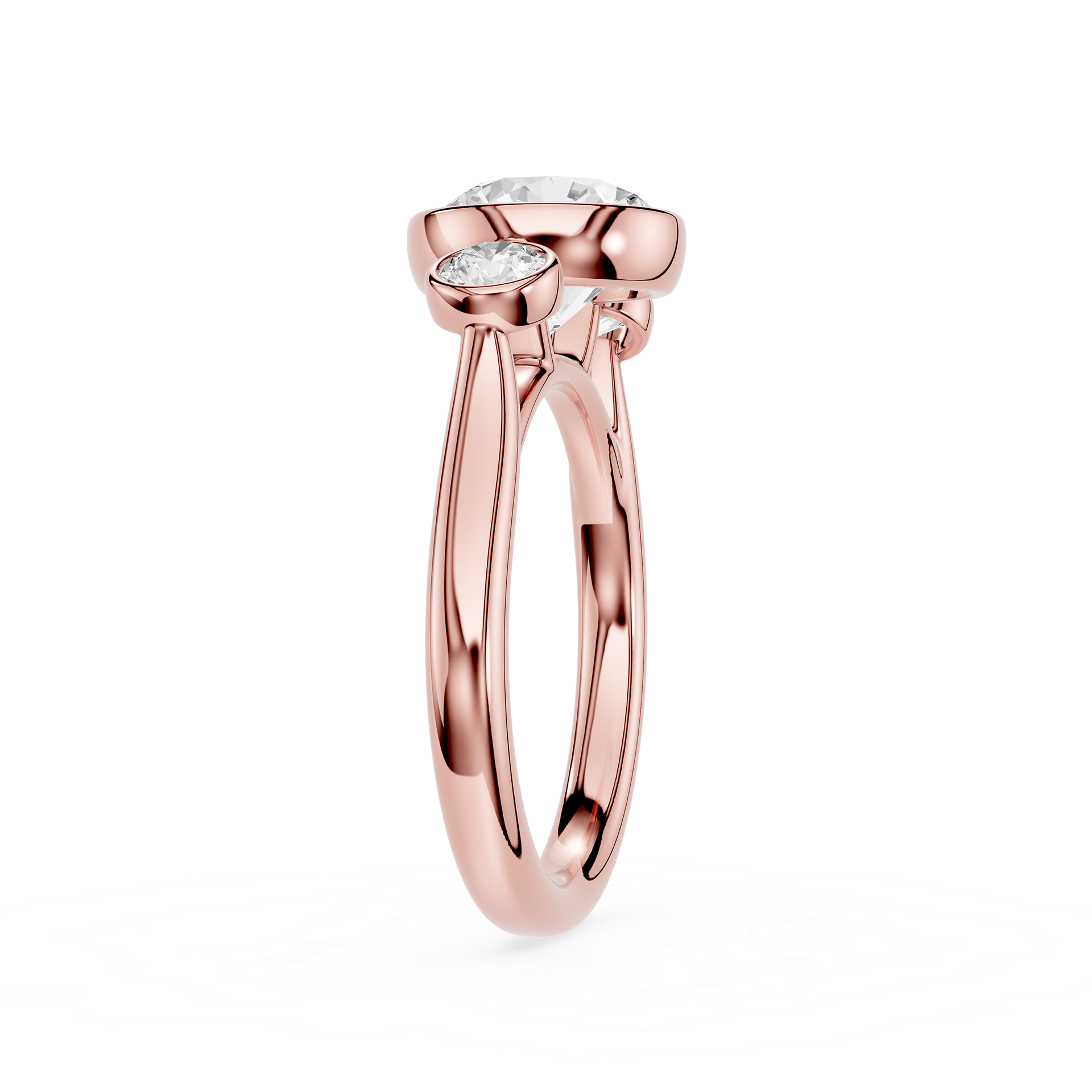 Round Lab Diamond Bezel Three Stone Ring